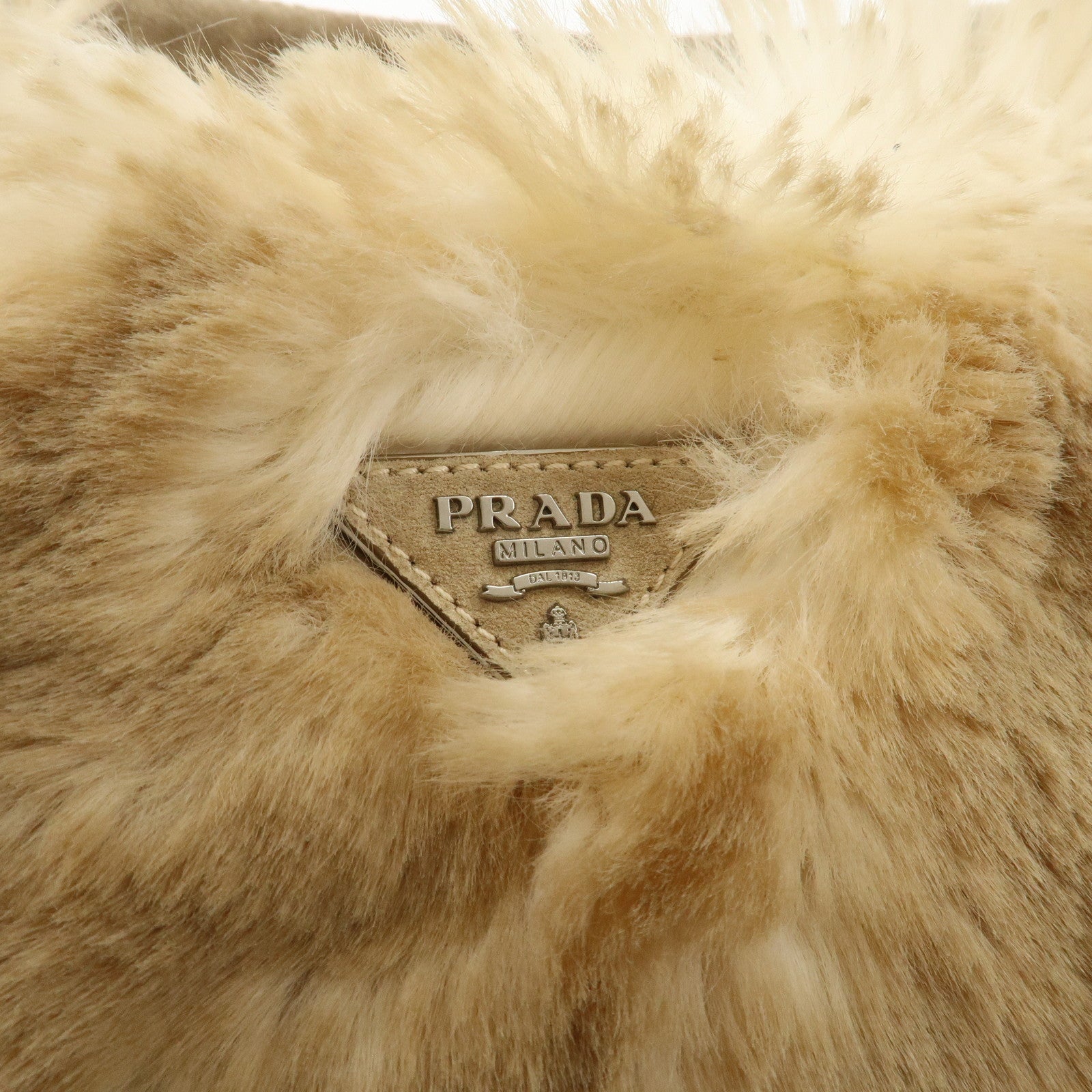 PRADA Eco Lapin Fur Suede Canapa Large Tote Bag Beige BN1918 Used