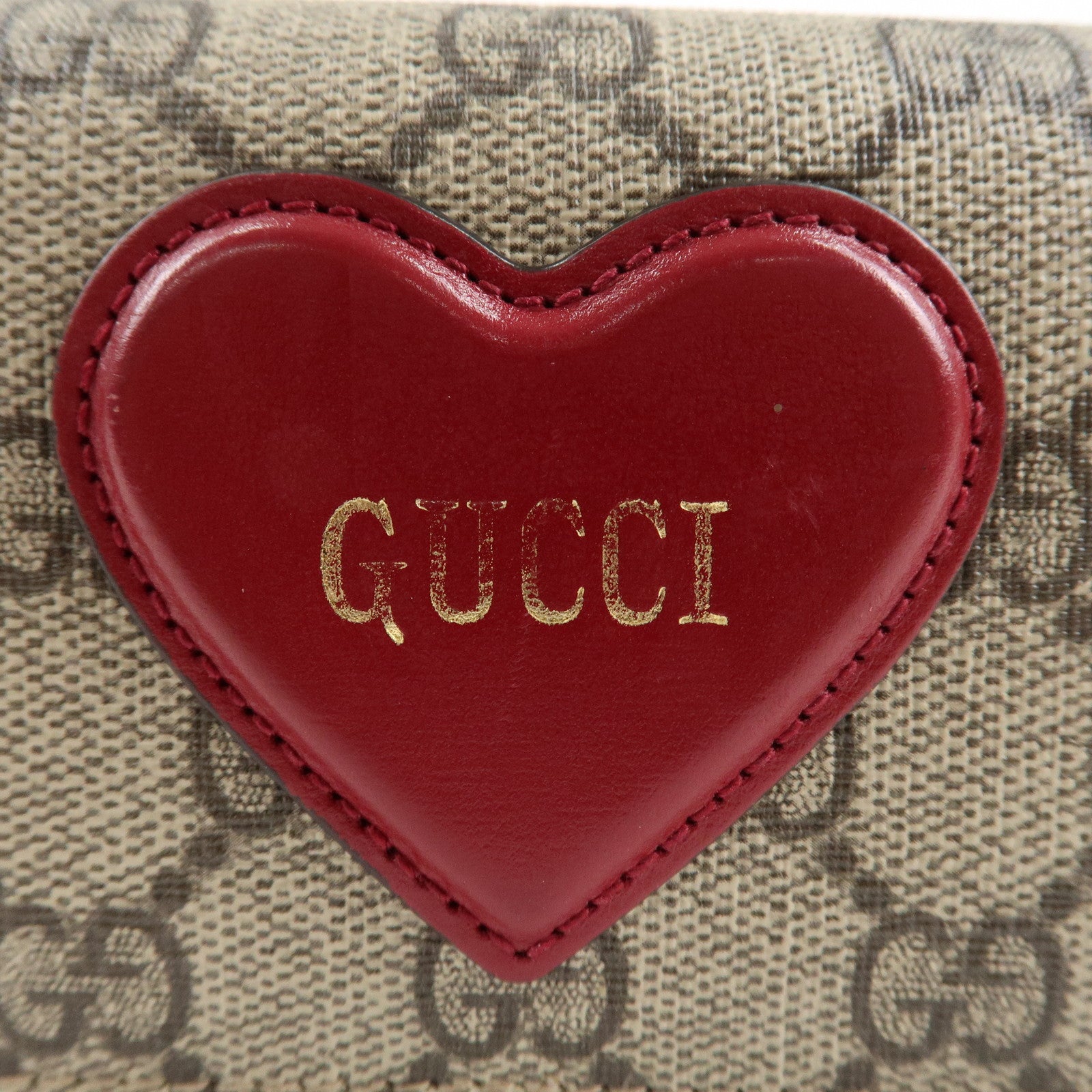 GUCCI GG Supreme Leather Heart Motif Bifold Wallet 648848 Used