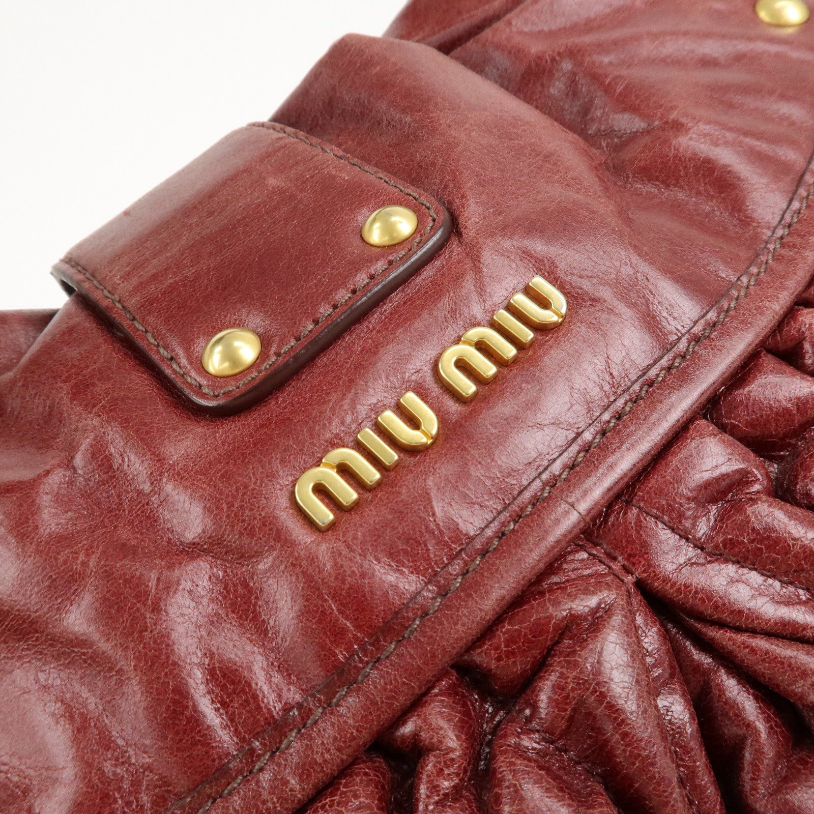 MIU MIU Leather 2Way Bag Shoulder Bag Hand Bag Brown Used