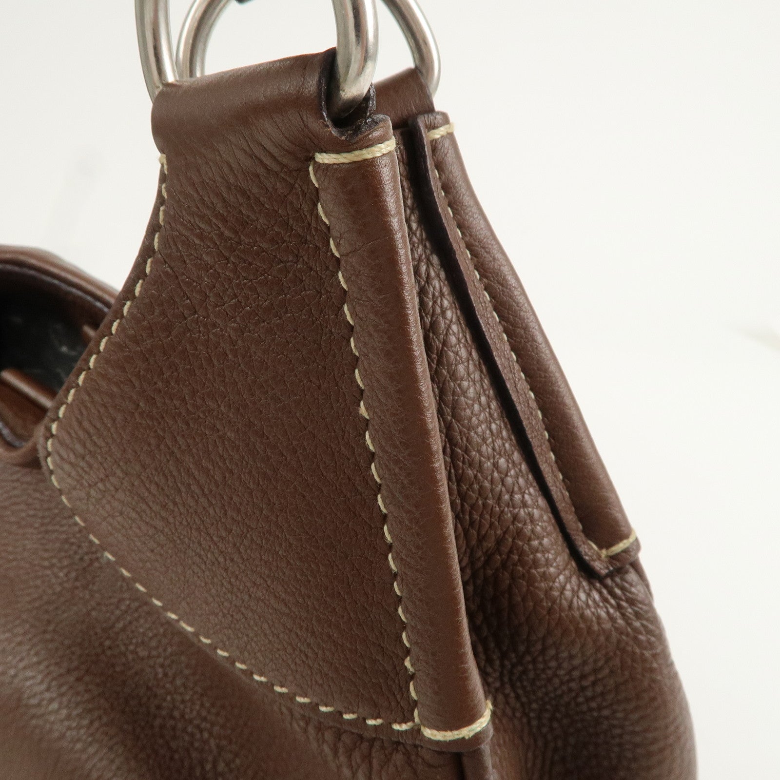 PRADA Logo Leather Shoulder Bag Hand Bag Brown