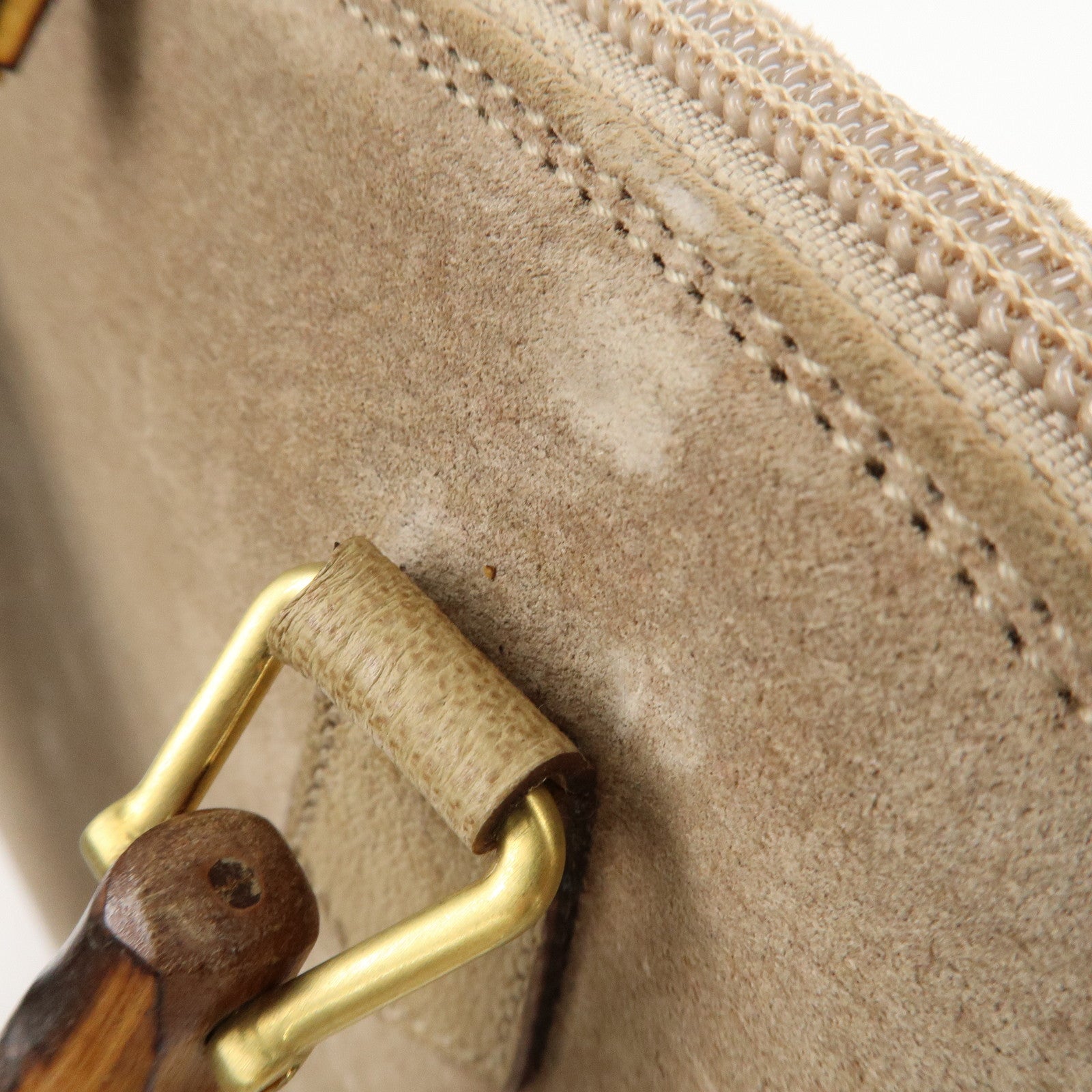 GUCCI Bamboo Suede Leather 2WAY Bag 000.2214.0290 Beige Used