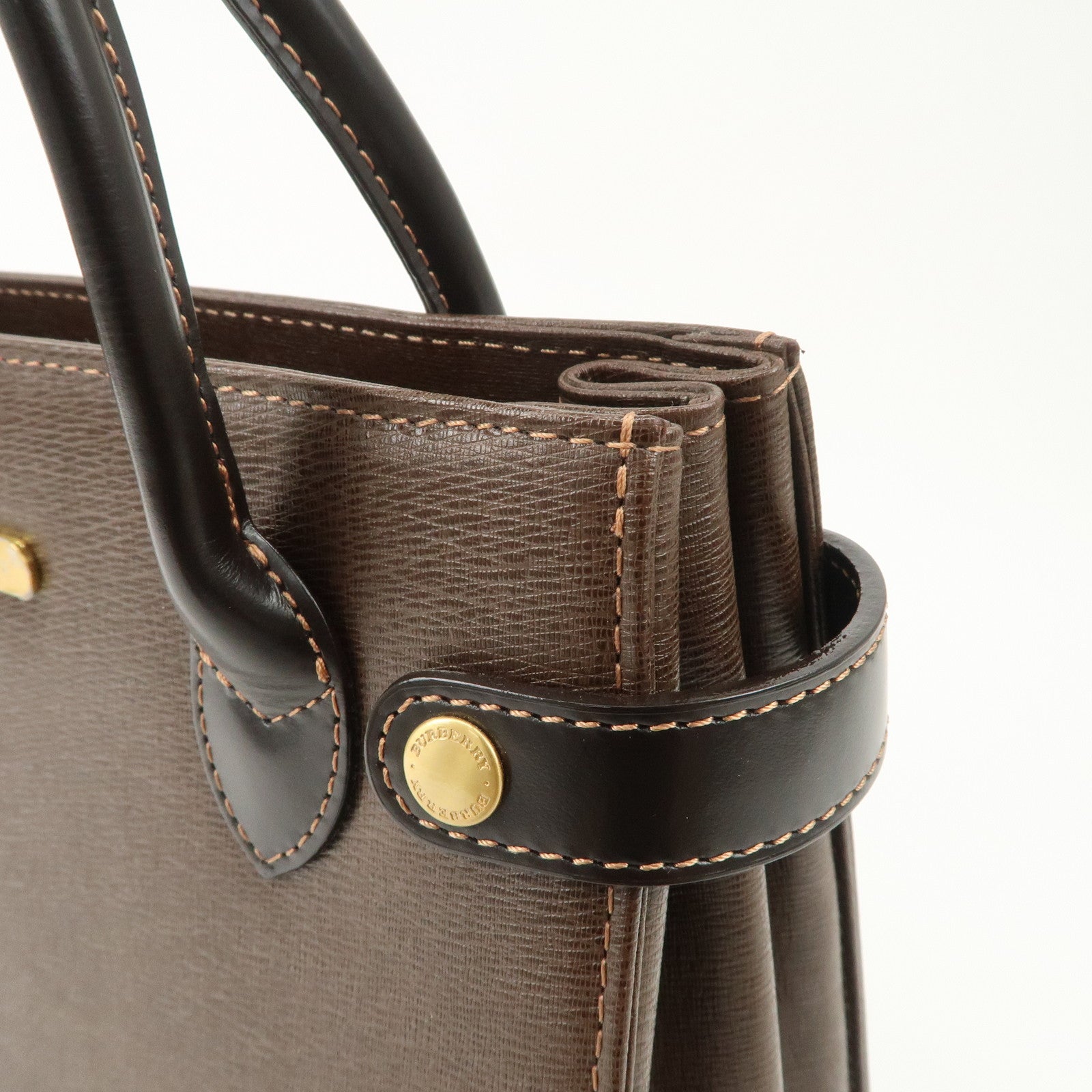 BURBERRY Leather Tote Bag Hand Bag Brown