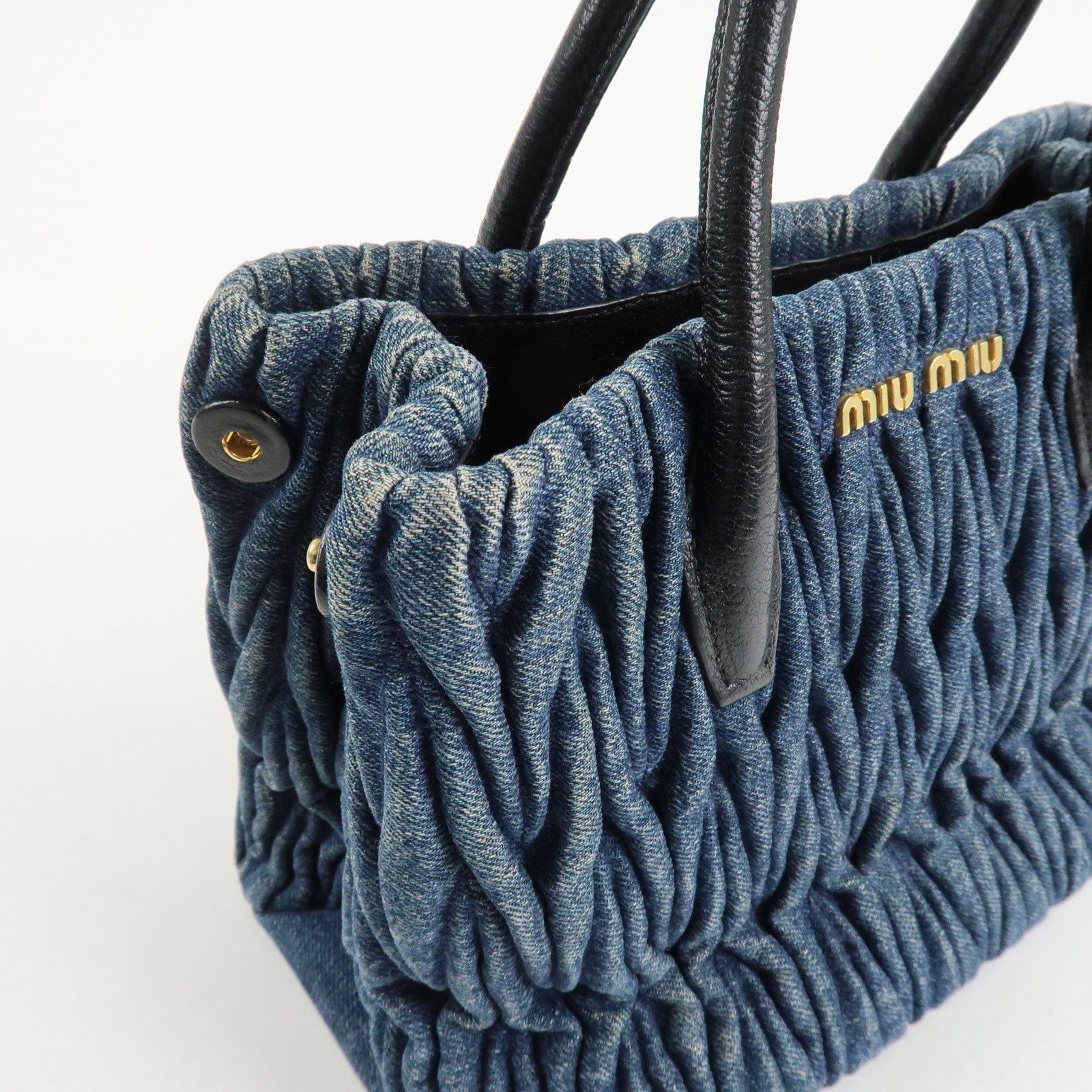 MIU MIU Matelasse Denim Leather 2Way Bag Hand Bag Blue Black