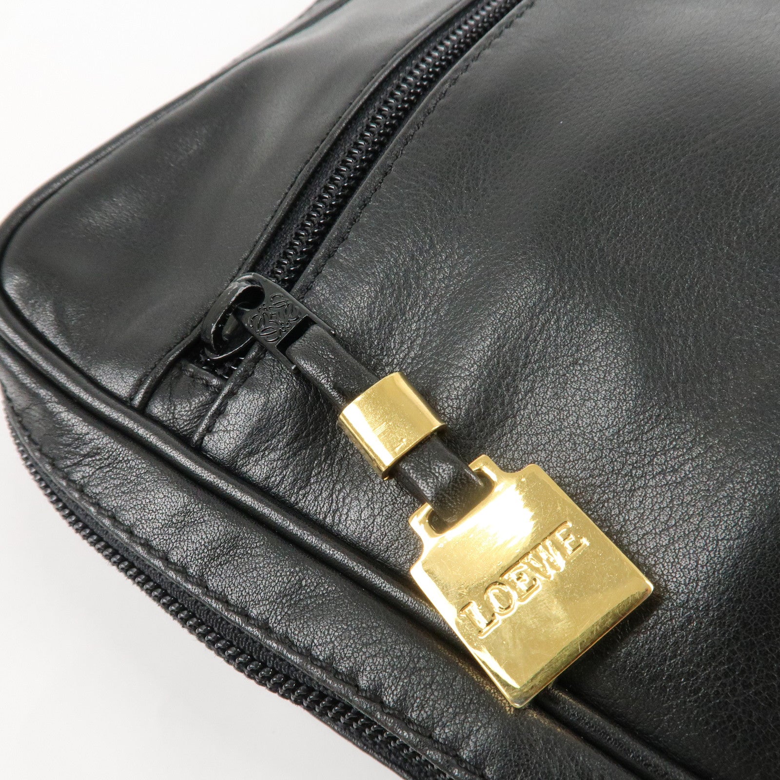 LOEWE Anagram Leather Clutch Bag Second Bag Black Used