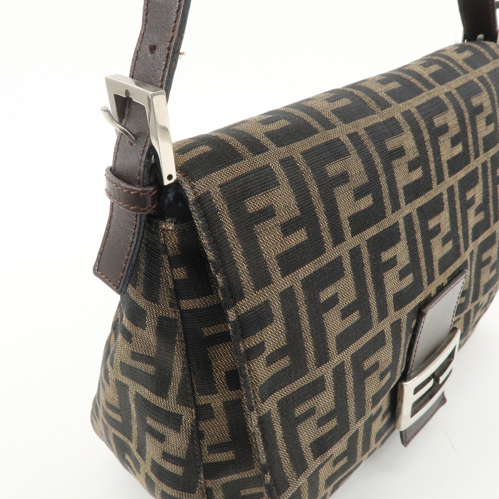 FENDI Mamma Baguette Zucca Canvas Leather Shoulder Bag 26325 Used