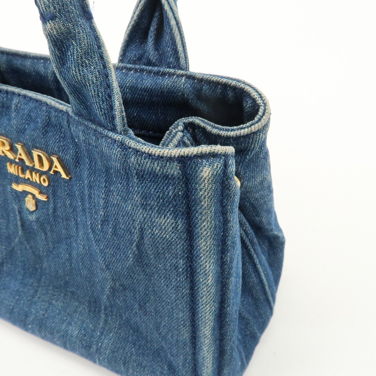 PRADA Nano Canapa Mini Denim Hand Bag Tote Bag Blue Used