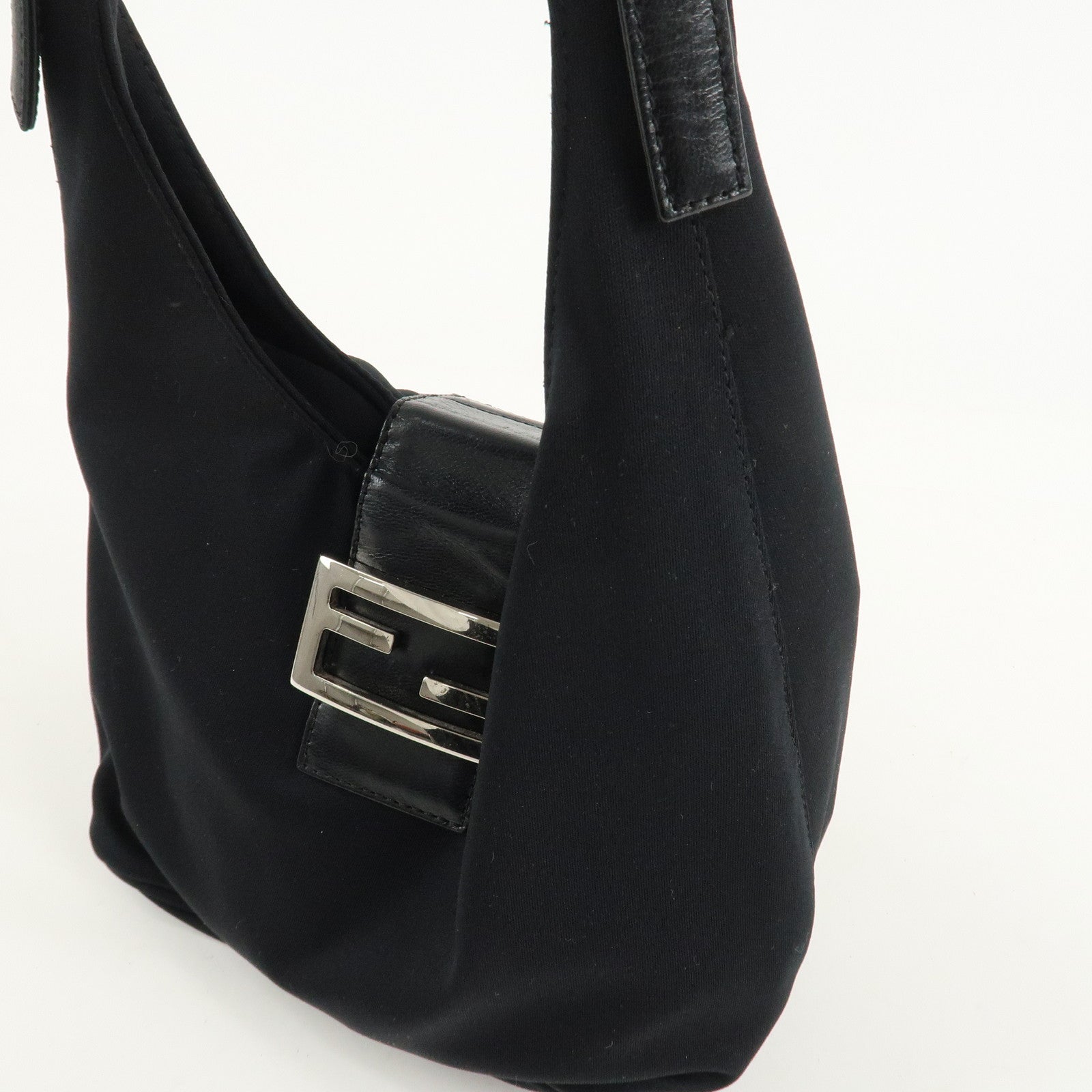 FENDI Cotton Leather Shoulder Bag Black 26686