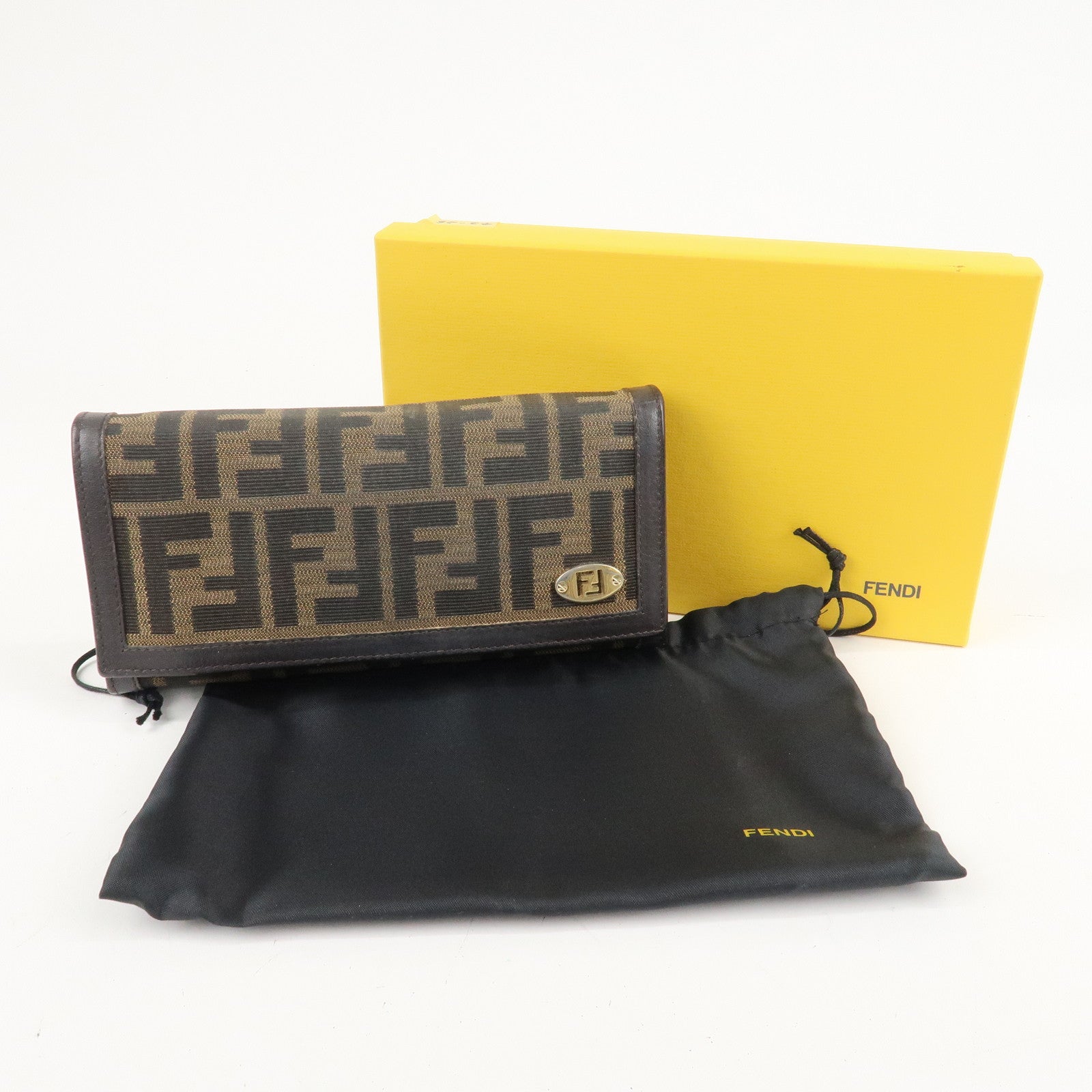 FENDI Zucca  Zucchino Set of 3 Canvas Leather Wallet Used