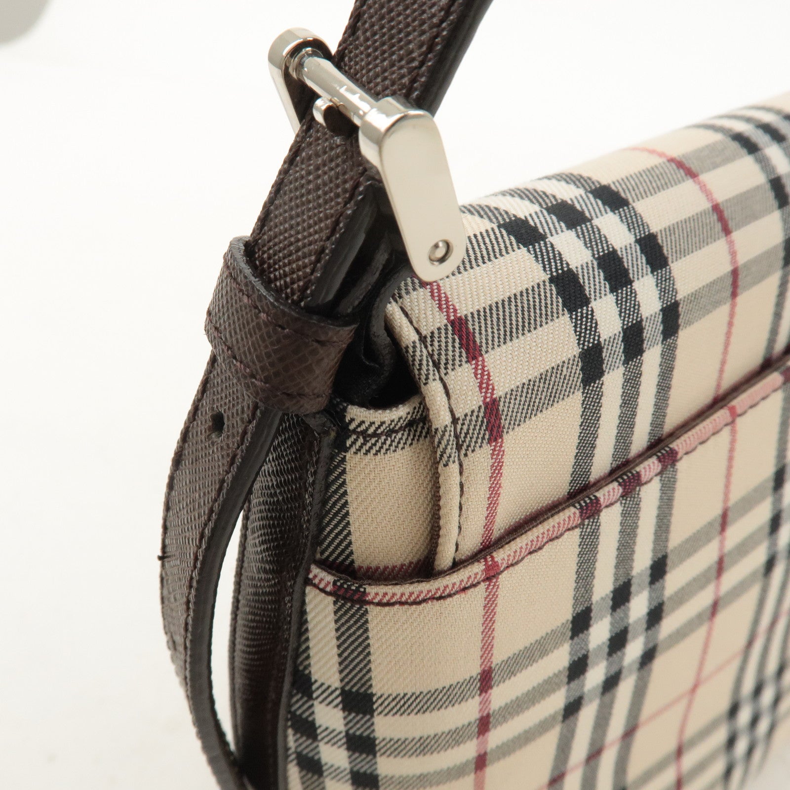 Burberry Nova Plaid Canvas Leather Shoulder Bag