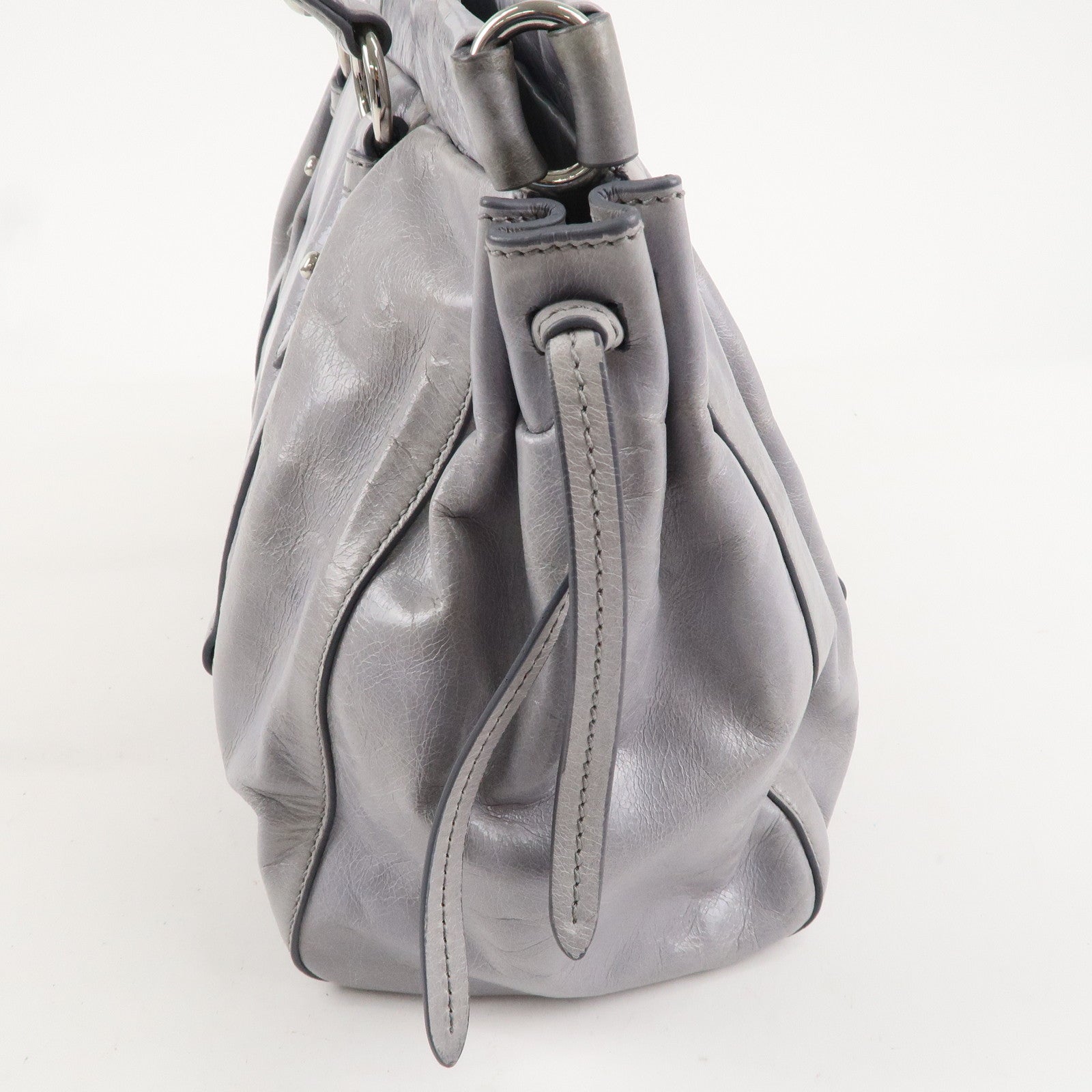 MIU MIU Leather 2Way Shoulder Bag Hand Bag Gray RT0383