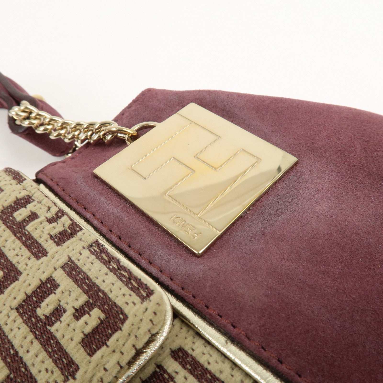 FENDI Zucchino Suede Shoulder Bag Hand Bag Beige Purple 8BR406 Used