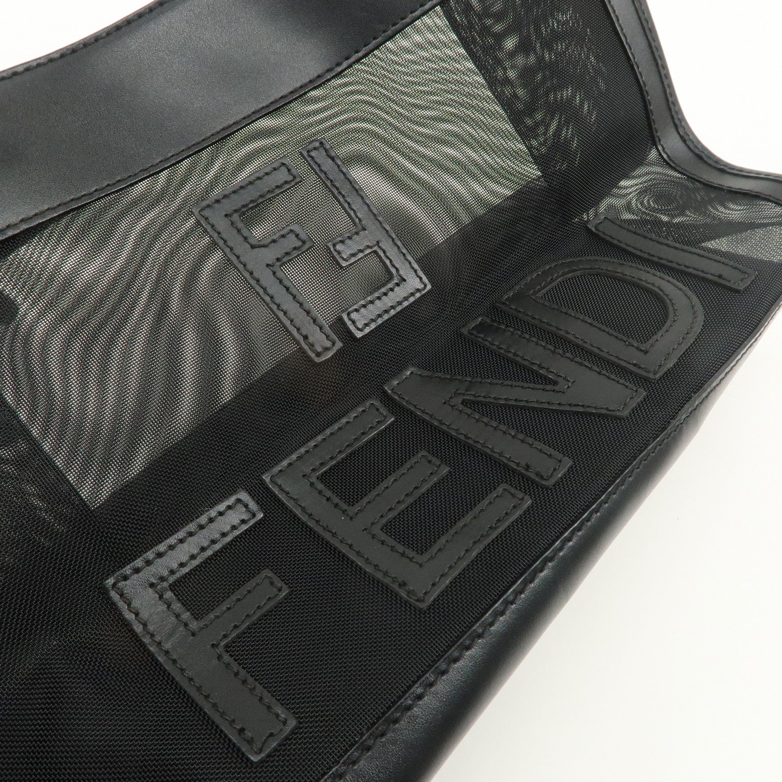 FENDI Mesh Leather Tote Bag Shoulder Bag Black 259640