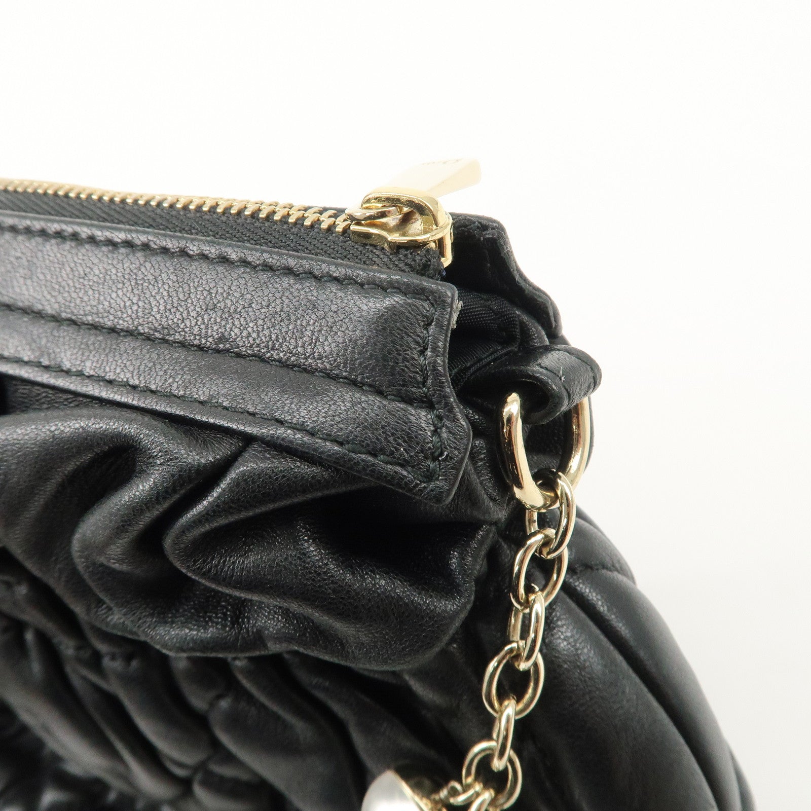 Christian Dior Leather Peal Chain Shoulder Bag Hand Bag Black Used