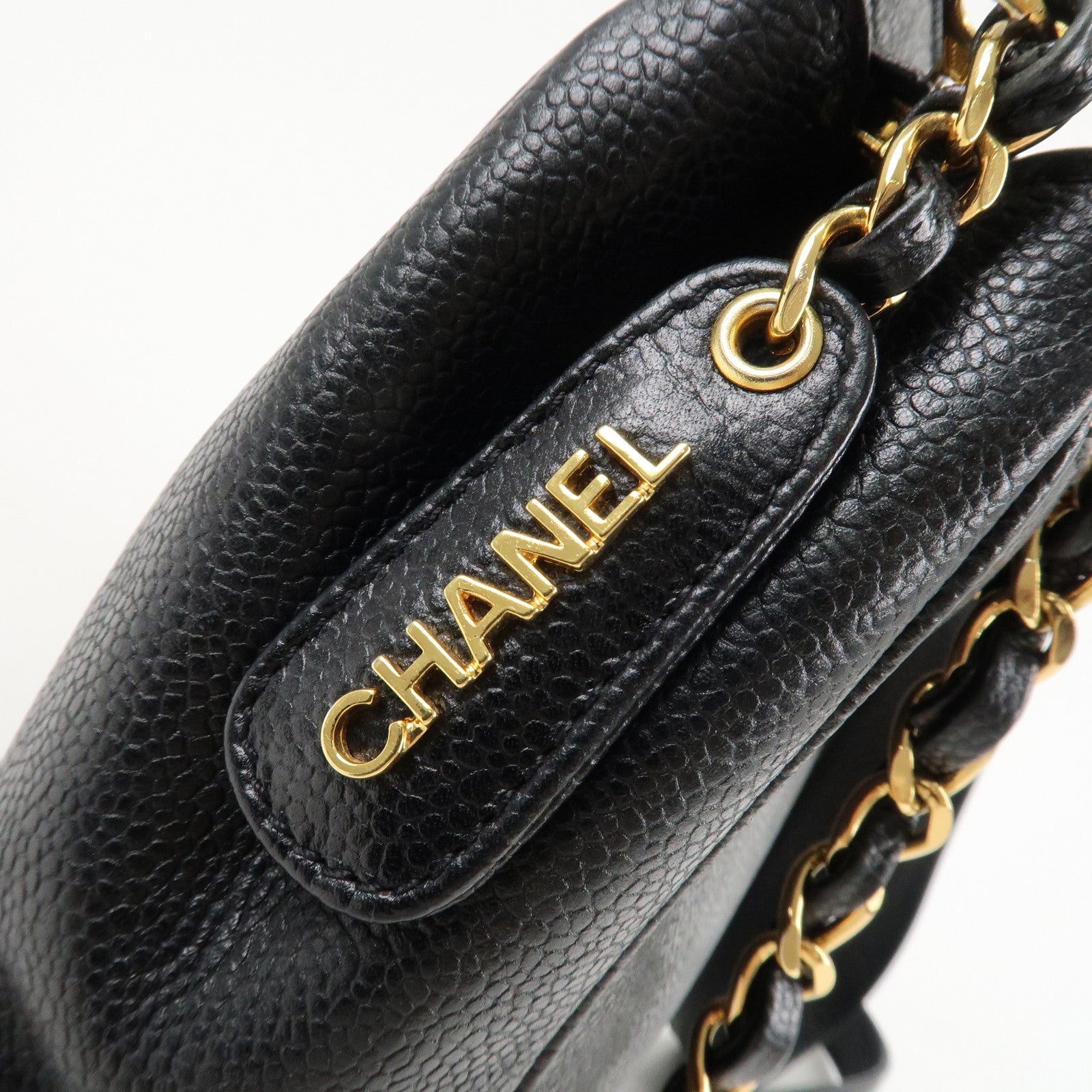 CHANEL Caviar Skin Chain Shoulder Bag Black Gold Hardware Used