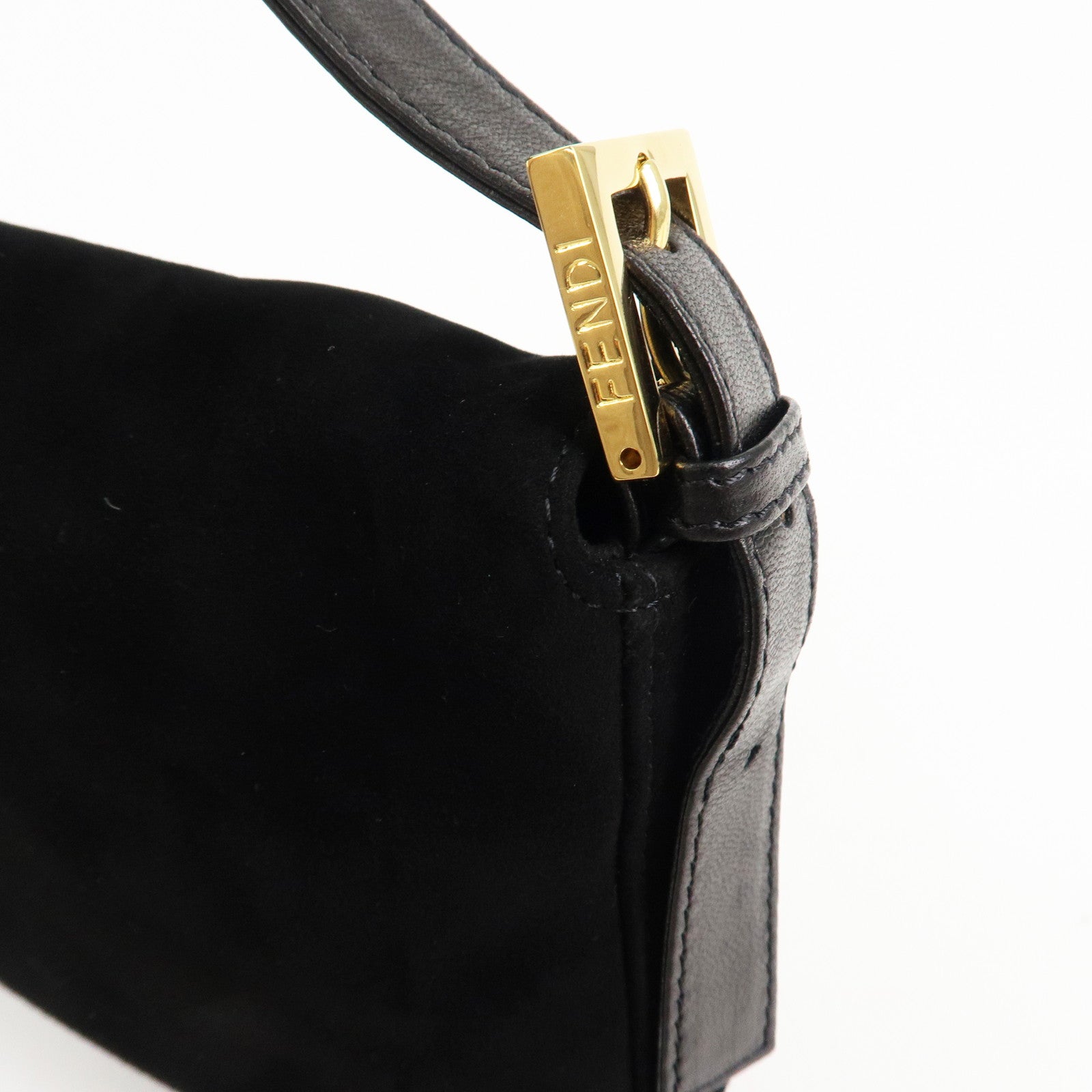 FENDI Mamma Baguette Suede Leather Shoulder Bag Black 26424 Used