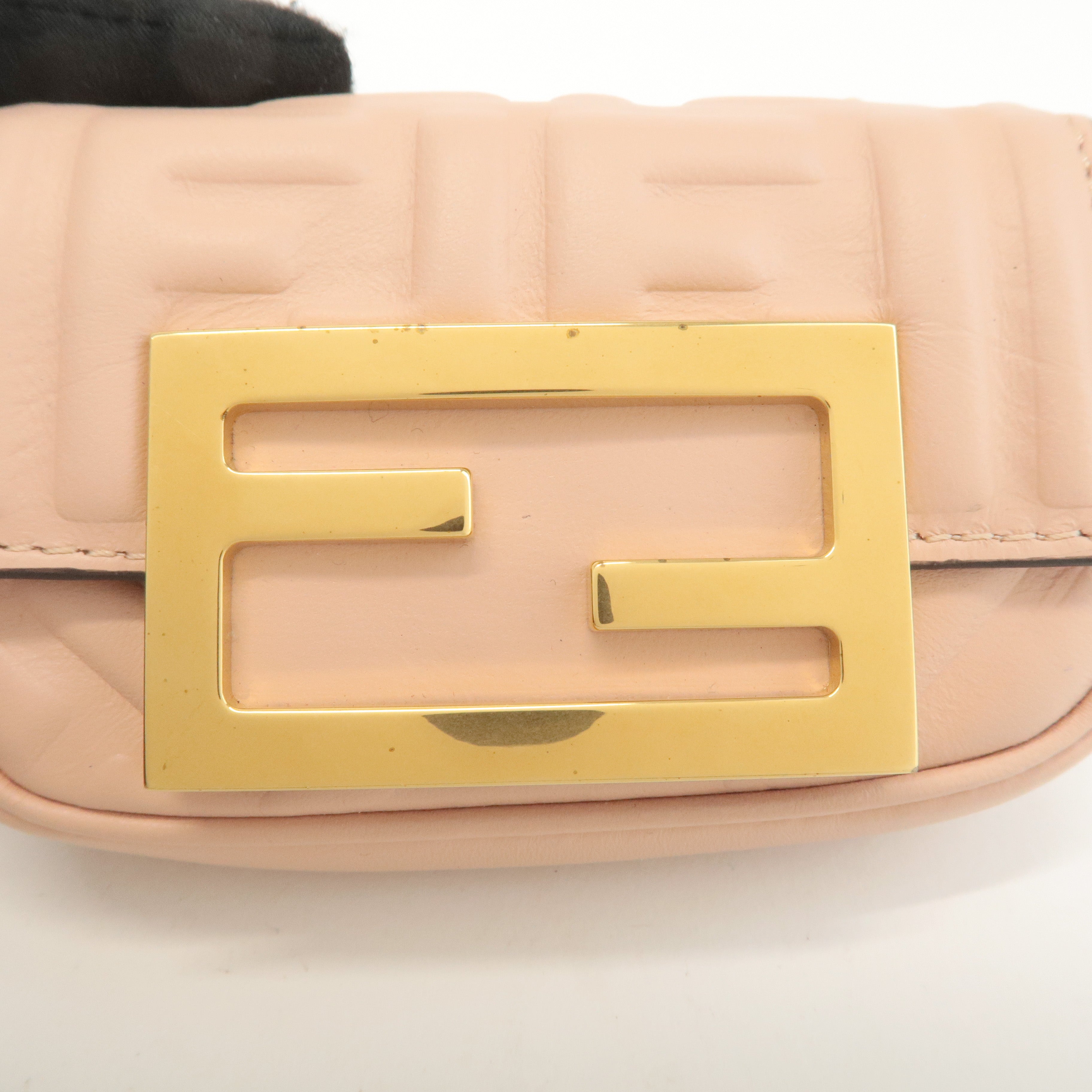 FENDI Leather Nano Baguette Chain Shoulder Bag Baby Pink 7AS143