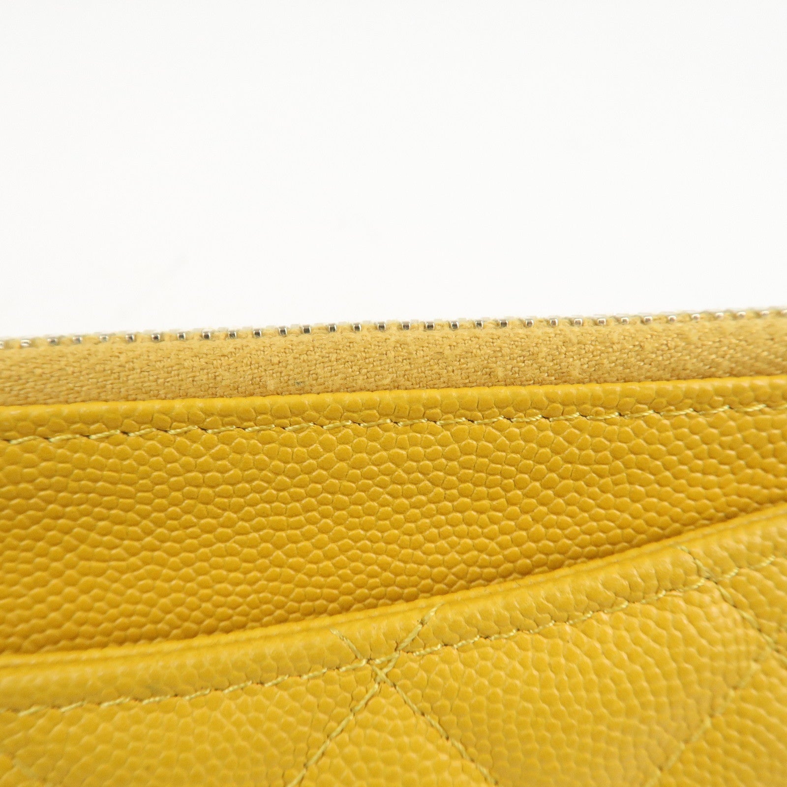 CHANEL Matelasse Caviar Skin Fragment Case Card Case Yellow