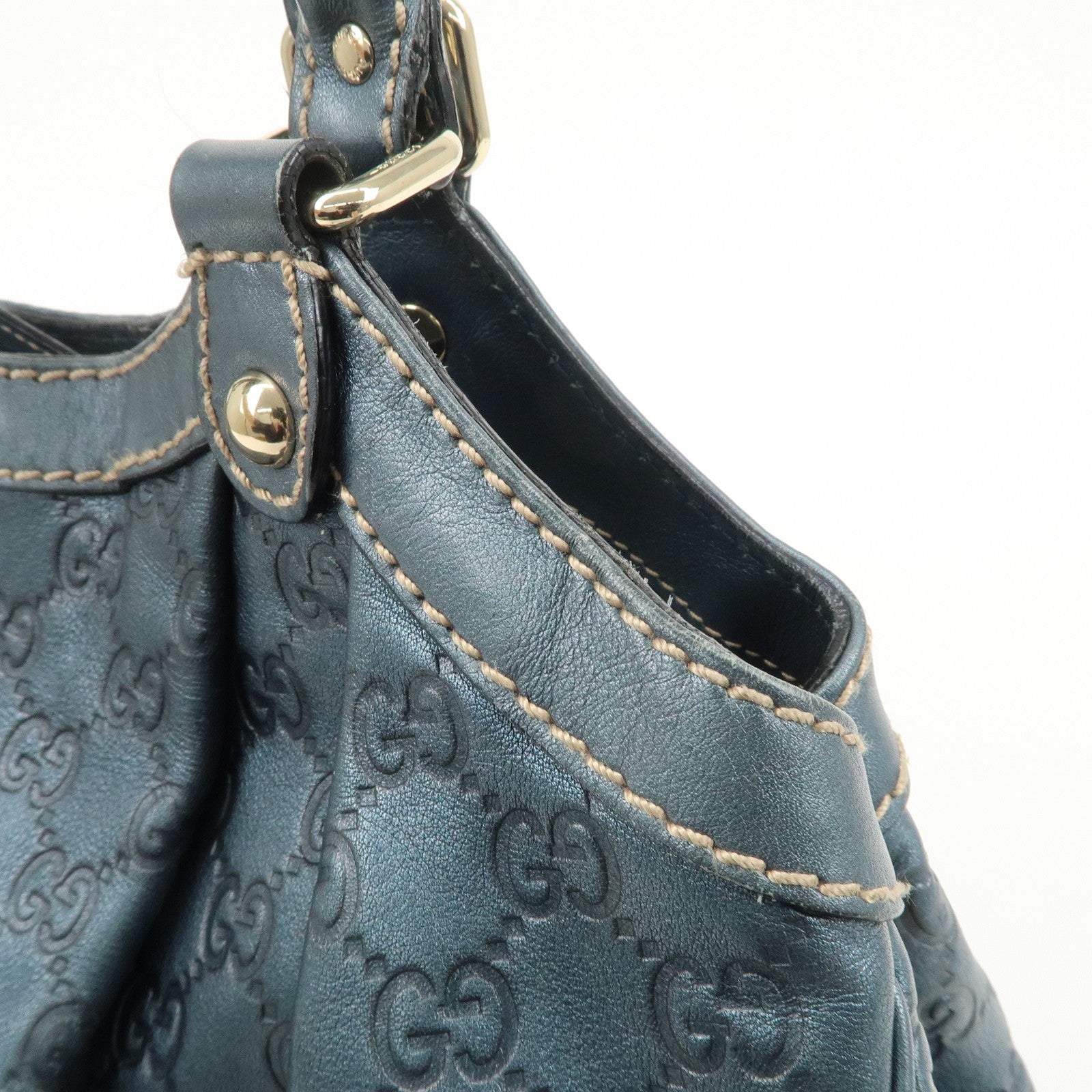 GUCCI Sukey Guccissima Leather Handbag Pearl Blue 211944 Used