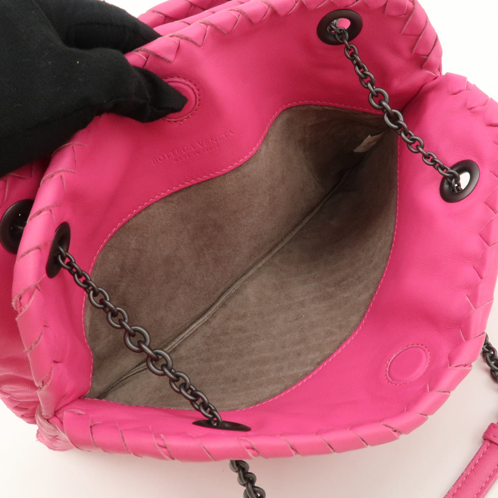 BOTTEGA VENETA Intrecciato Leather Chain Shoulder Bag Pink