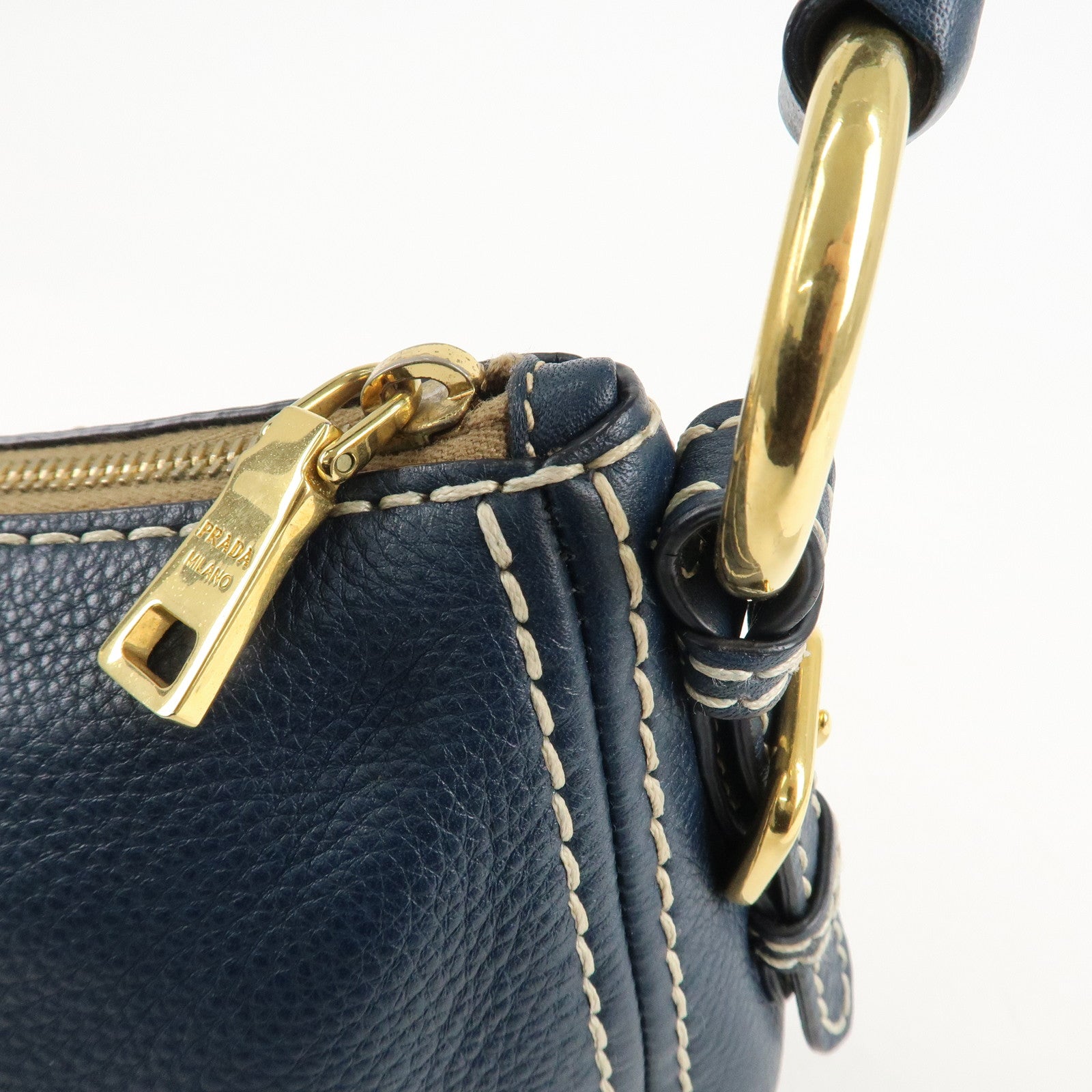 PRADA Soft Calf Leather Shoulder Bag Hand Bag Blue BR4690