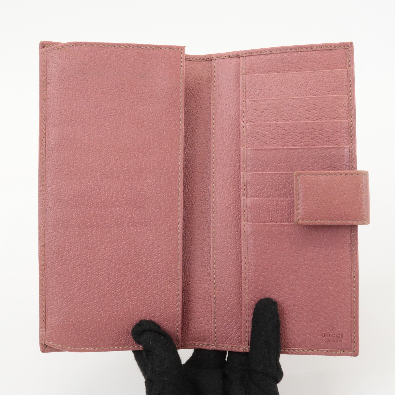 GUCCI Leather Bi-fold Long Wallet Pink 170370 Used