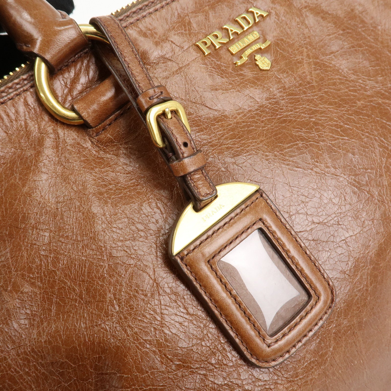 PRADA Leather 2Way Bag Shoulder Bag Hand Bag Brown