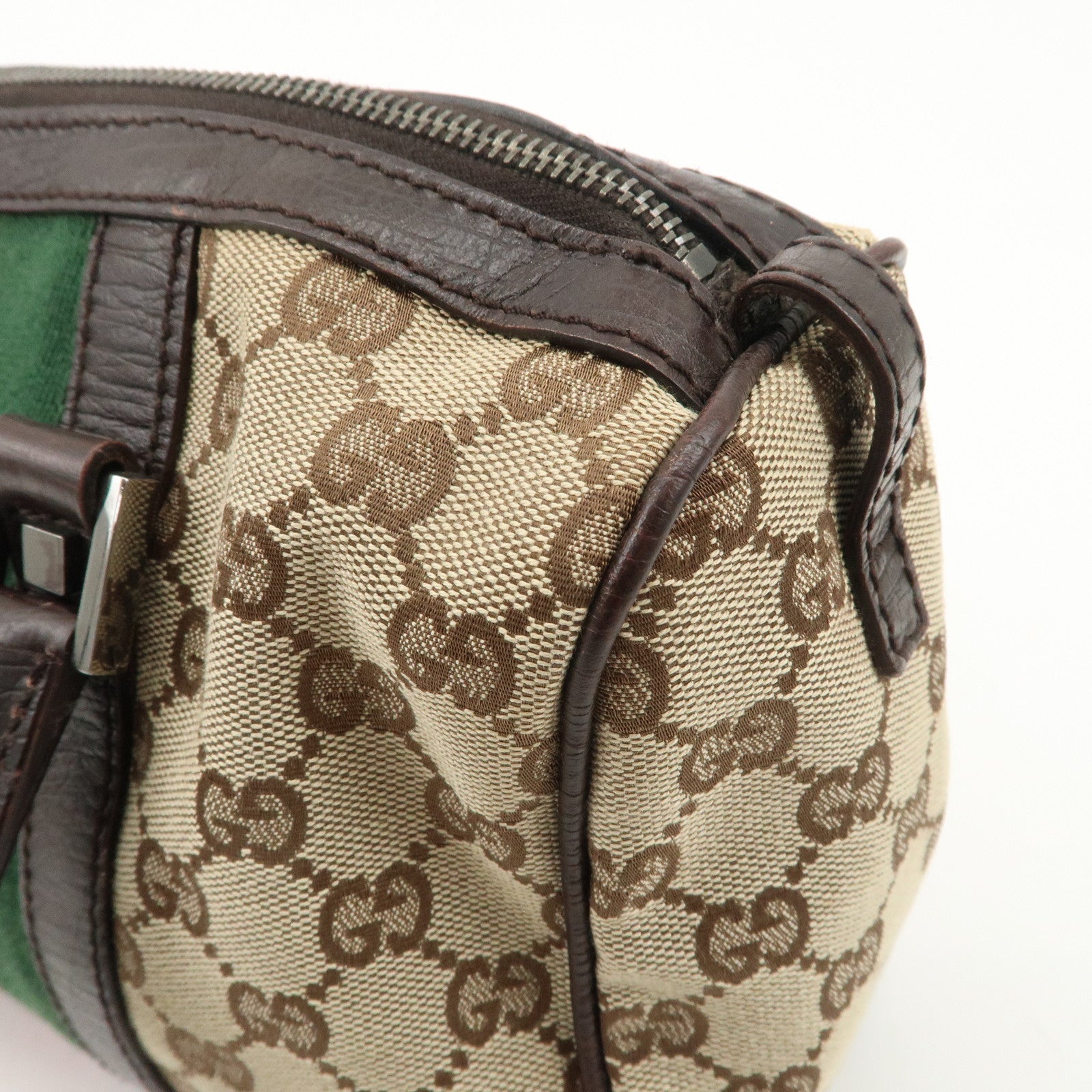 GUCCI GG Canvas Leather Mini Boston Bag Beige Brown 30458 Used