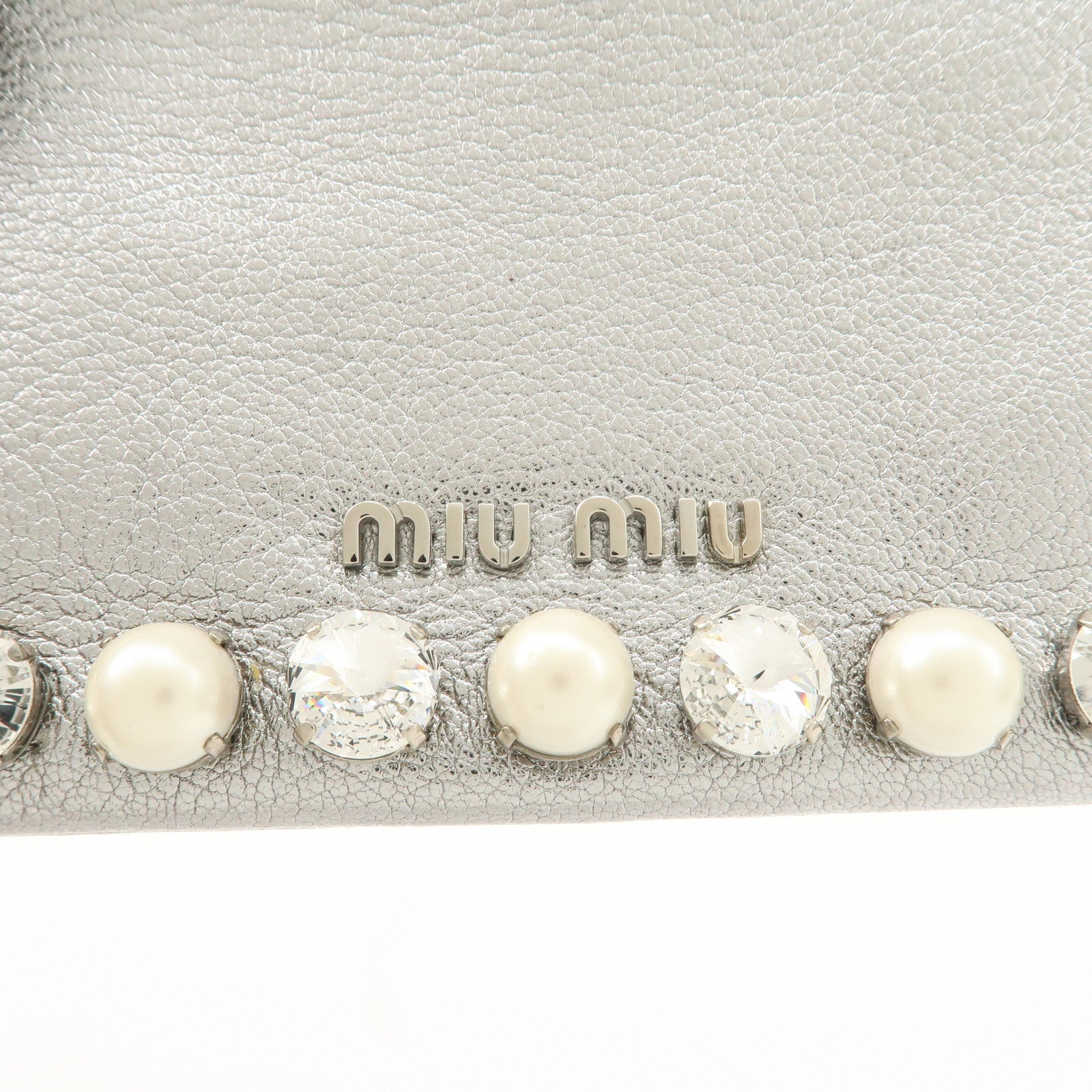 MIU MIU Leather Bijou Fake Pearl Bijou Pearl Pouch 5MB002 Used