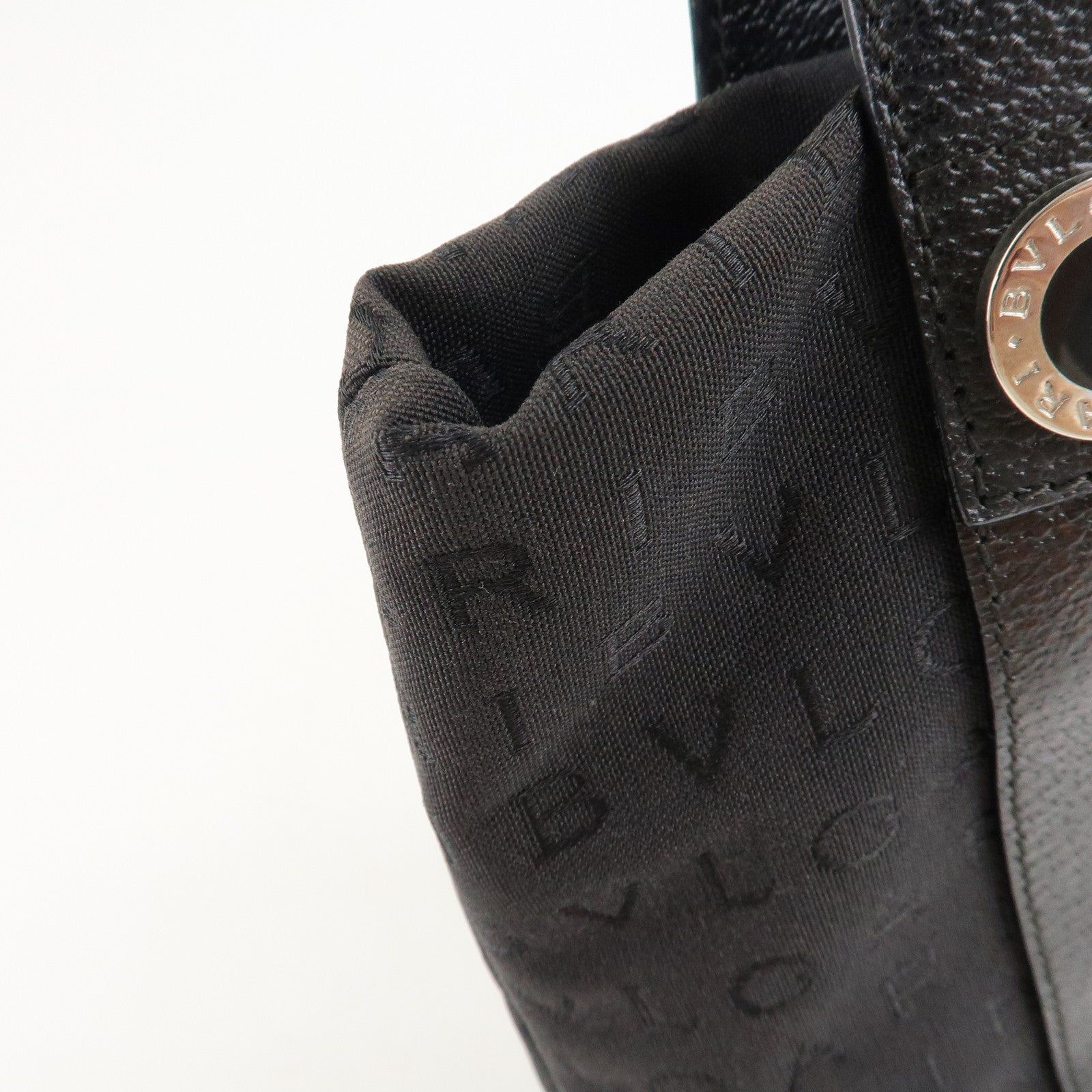 BVLGARI Lettere Logo Mania Nylon Leather Tote Bag Black