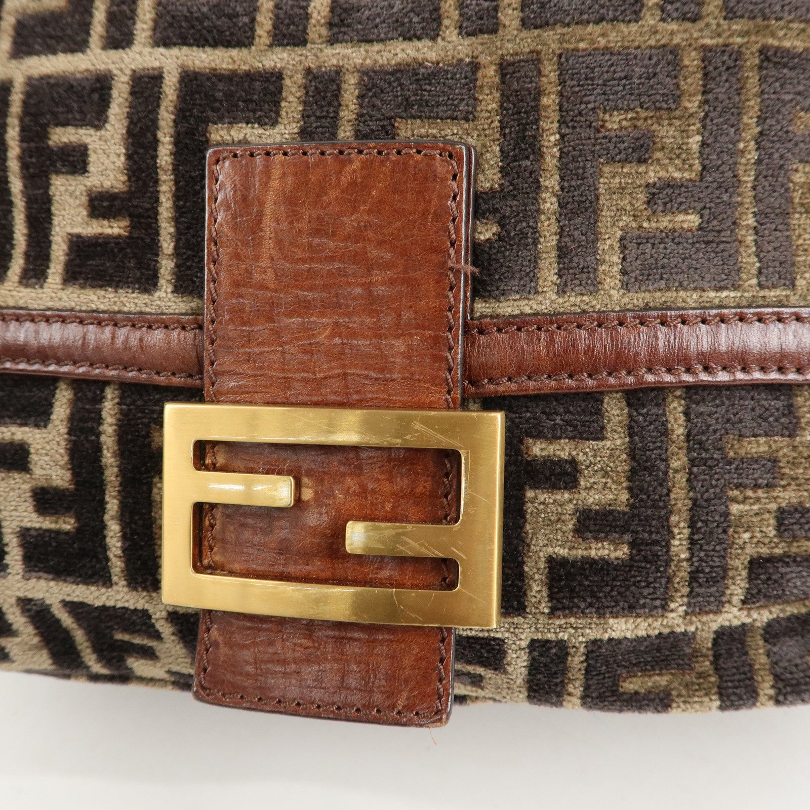 FENDI Mamma Baguette Zucca Pile Leather Shoulder Bag 8BR001