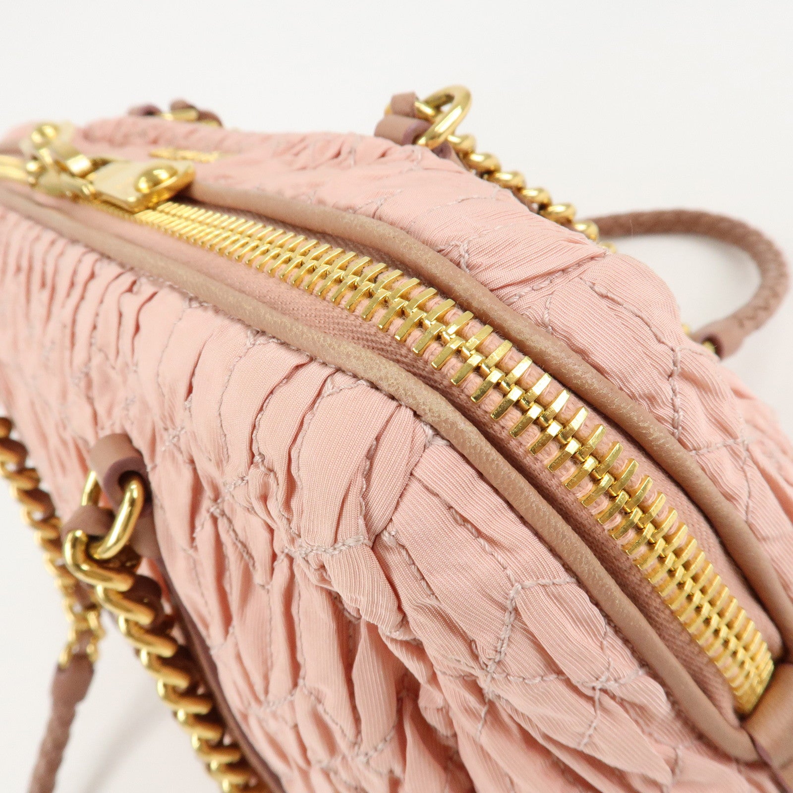 MIU MIU Nylon Leather Chain Tote Bag Shoulder Bag Pink Used