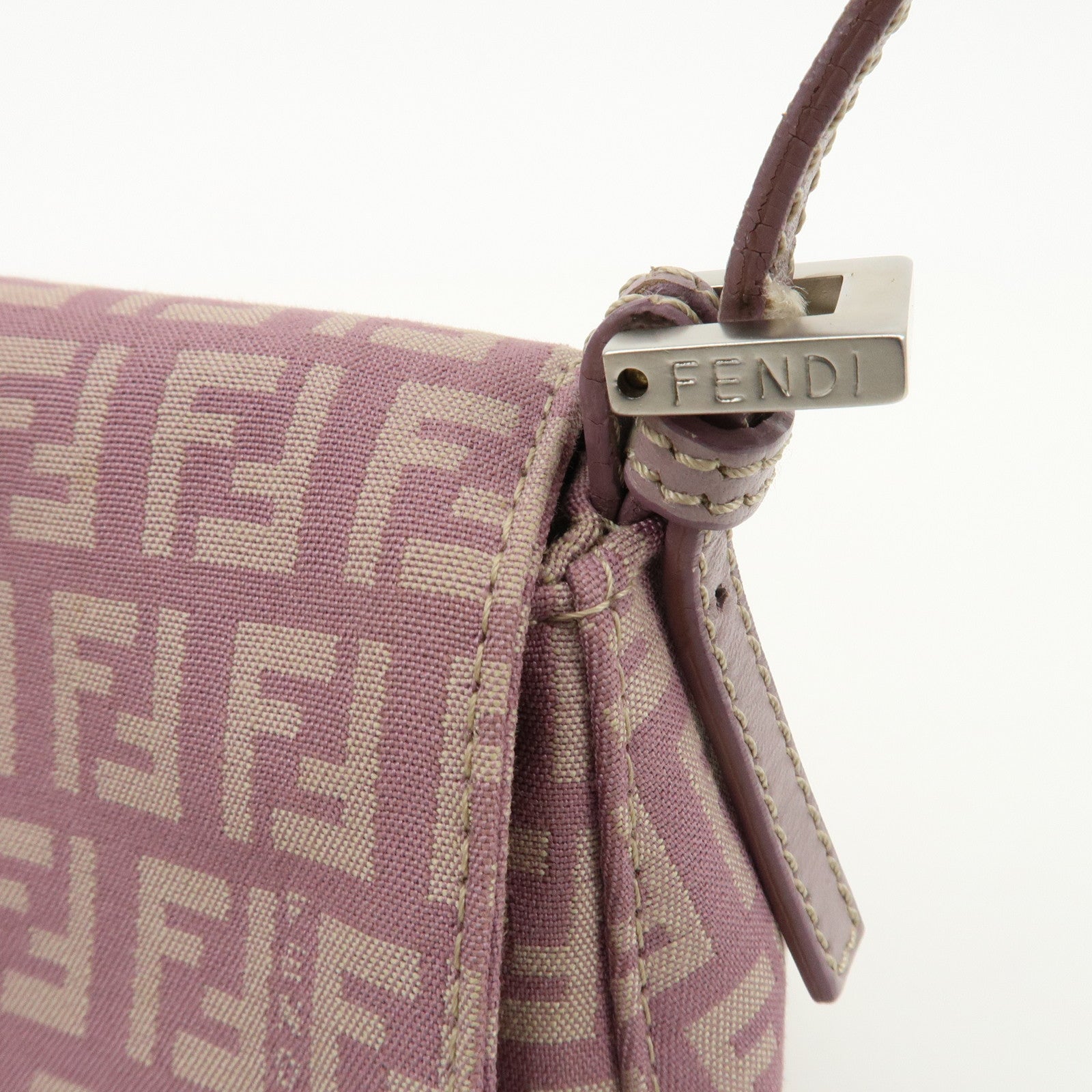 FENDI Zucchino Canvas Leather Mini Mamma Baguette Purple 8BR180 Used