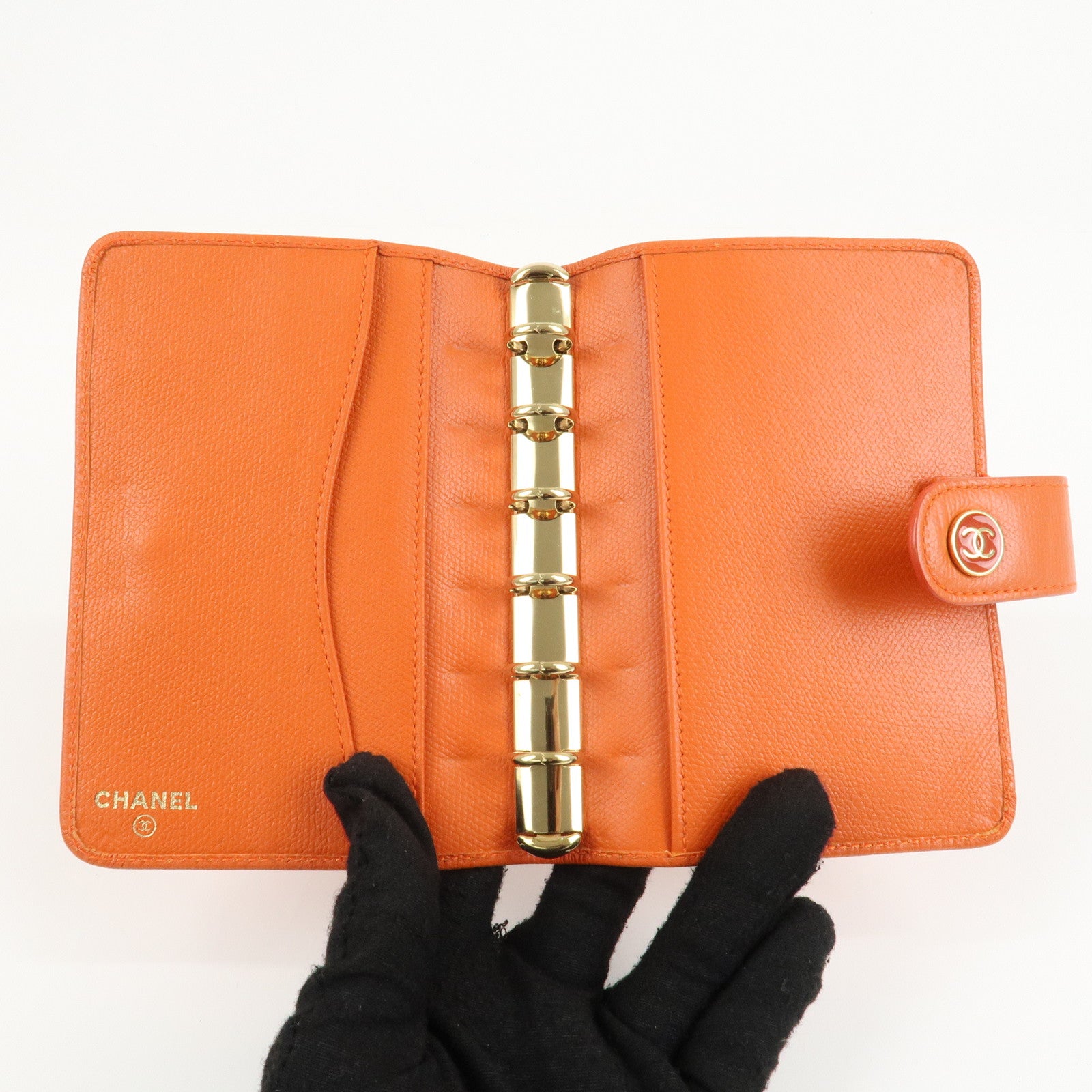 CHANEL Leather Planner Cover Orange Gold Hardware