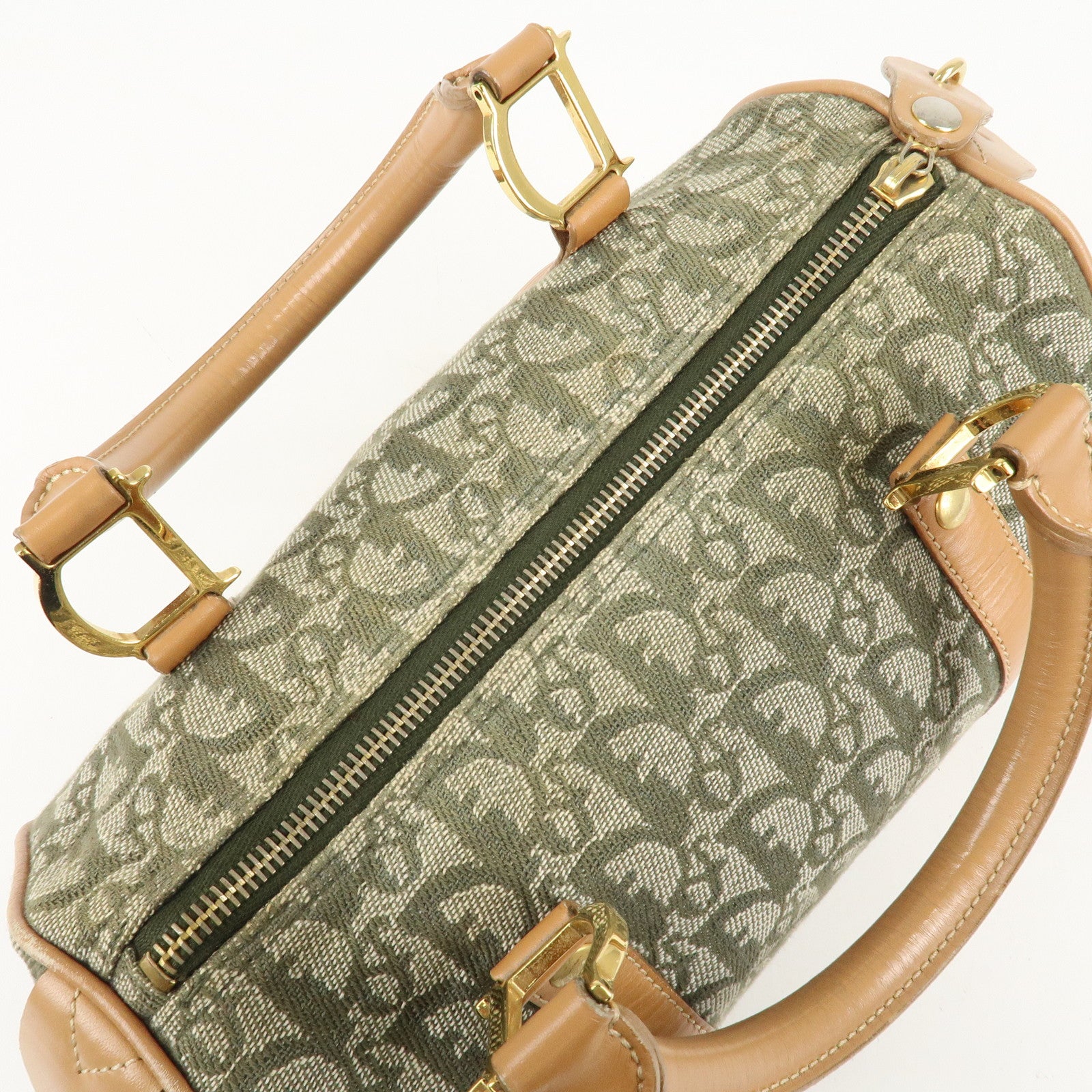 Christian Dior Trotter Canvas Leathr Mini Boston Bag Green Used