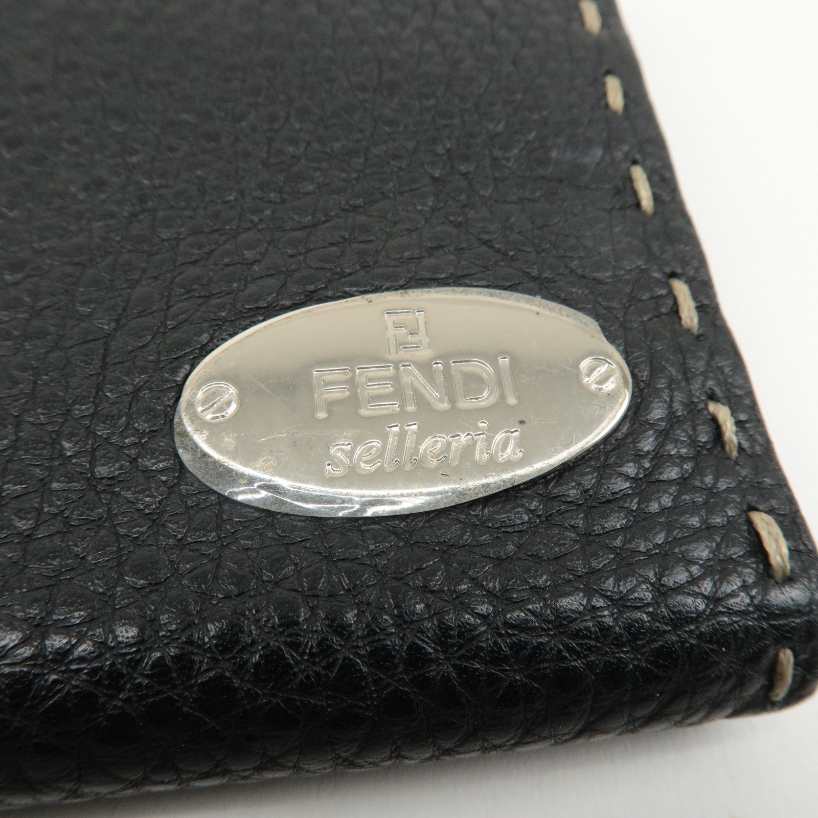 FENDI Selleria Leather W Hook Bifold Long Wallet Black 8M0144