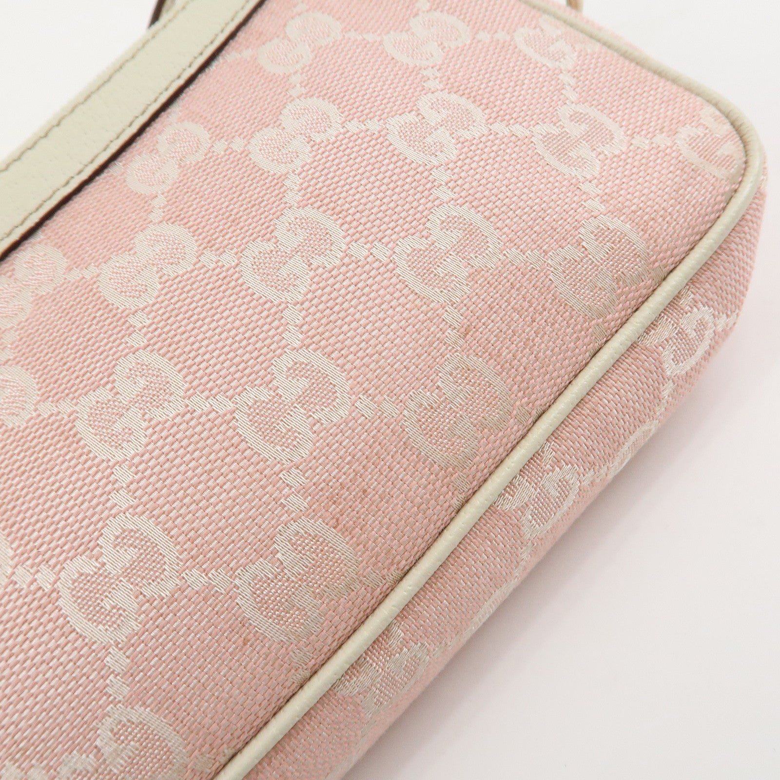 GUCCI GG Canvas Leather Pouch Shoulder Bag Pink Ivory 154432 Used