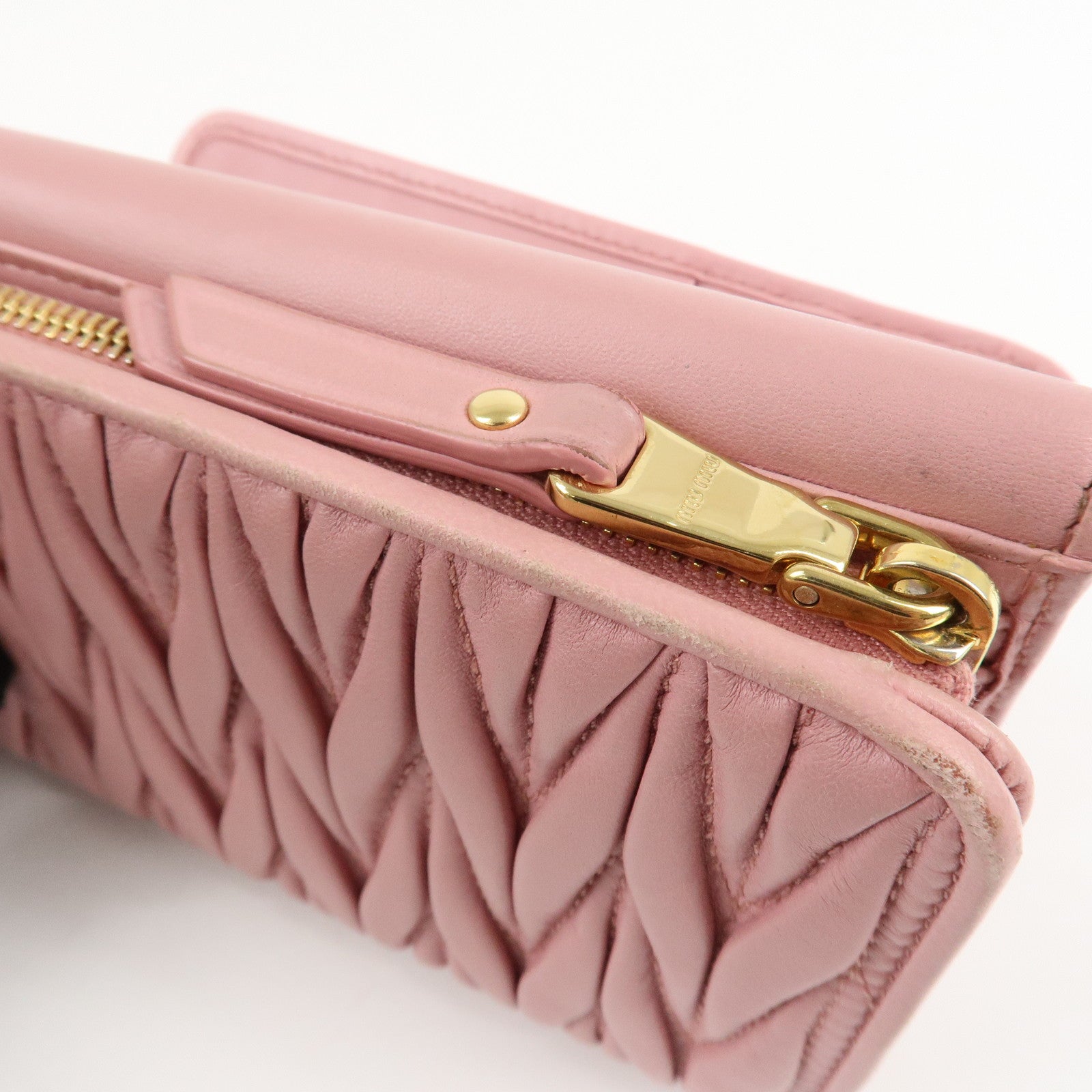 MIU MIU Matelasse Leather Trifold Wallet Pink 5ML225