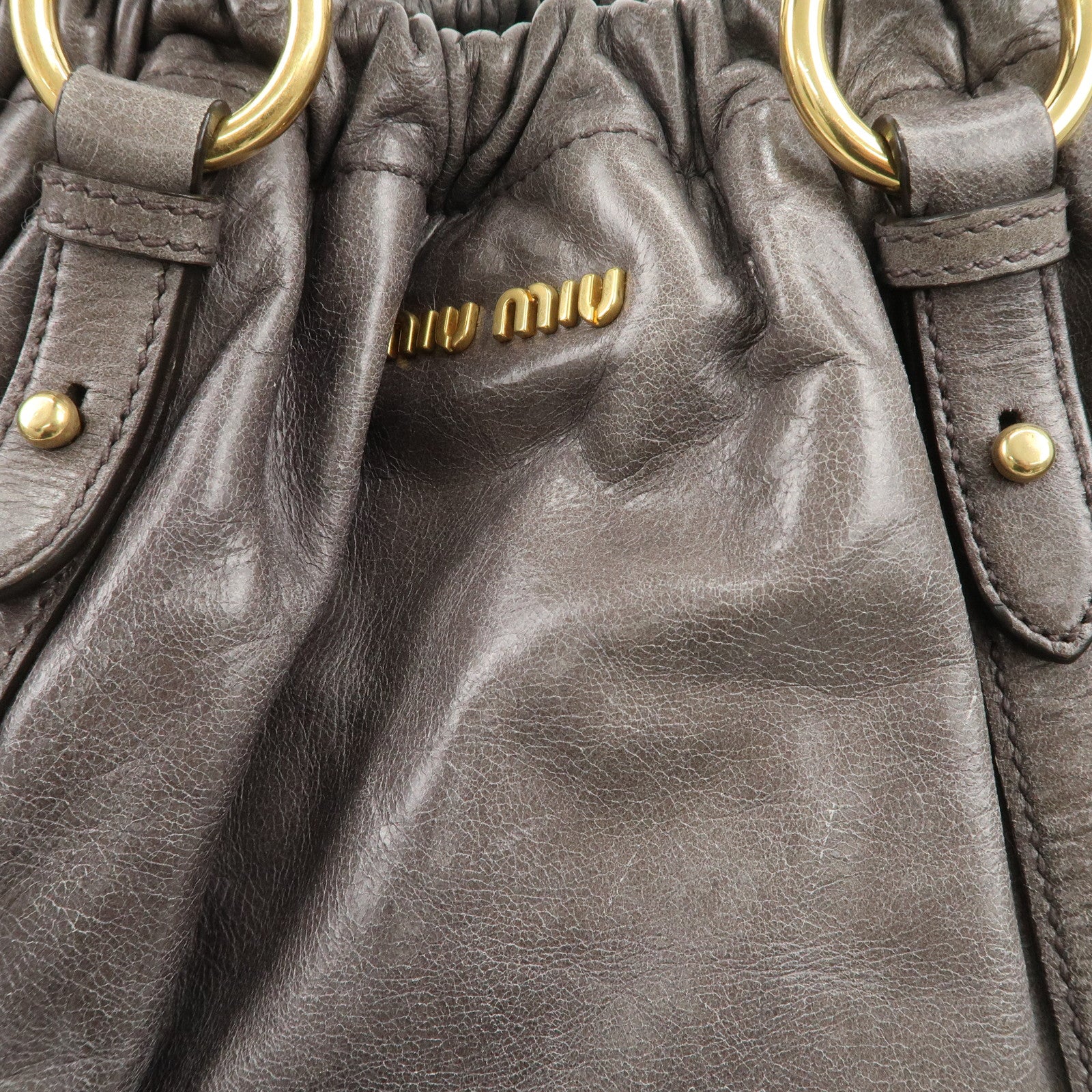 MIU MIU Leather 2Way Hand Bag Shoulder Bag Gray Used