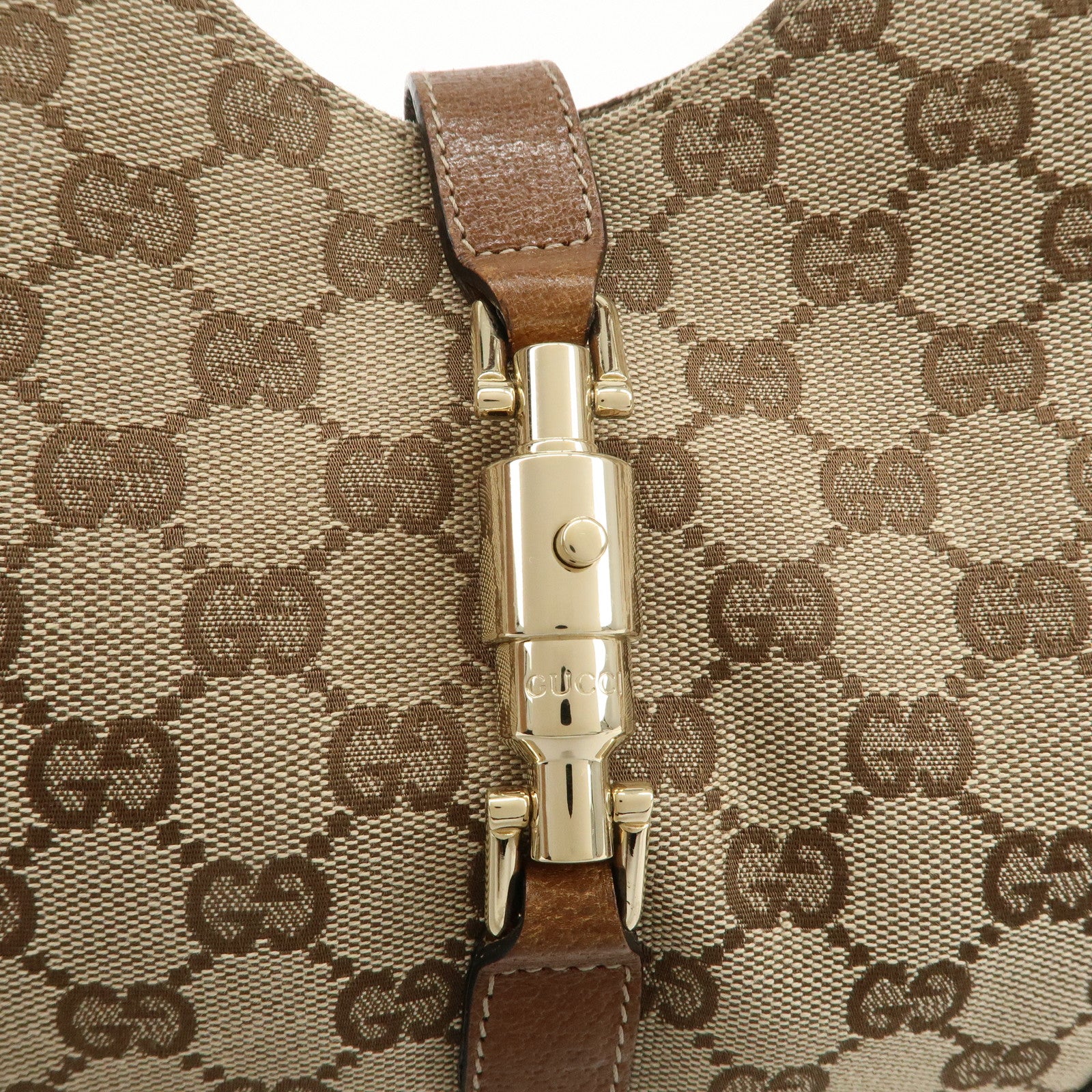 GUCCI New Jackie GG Canvas Leather Shoulder Bag Beige Brown 124407