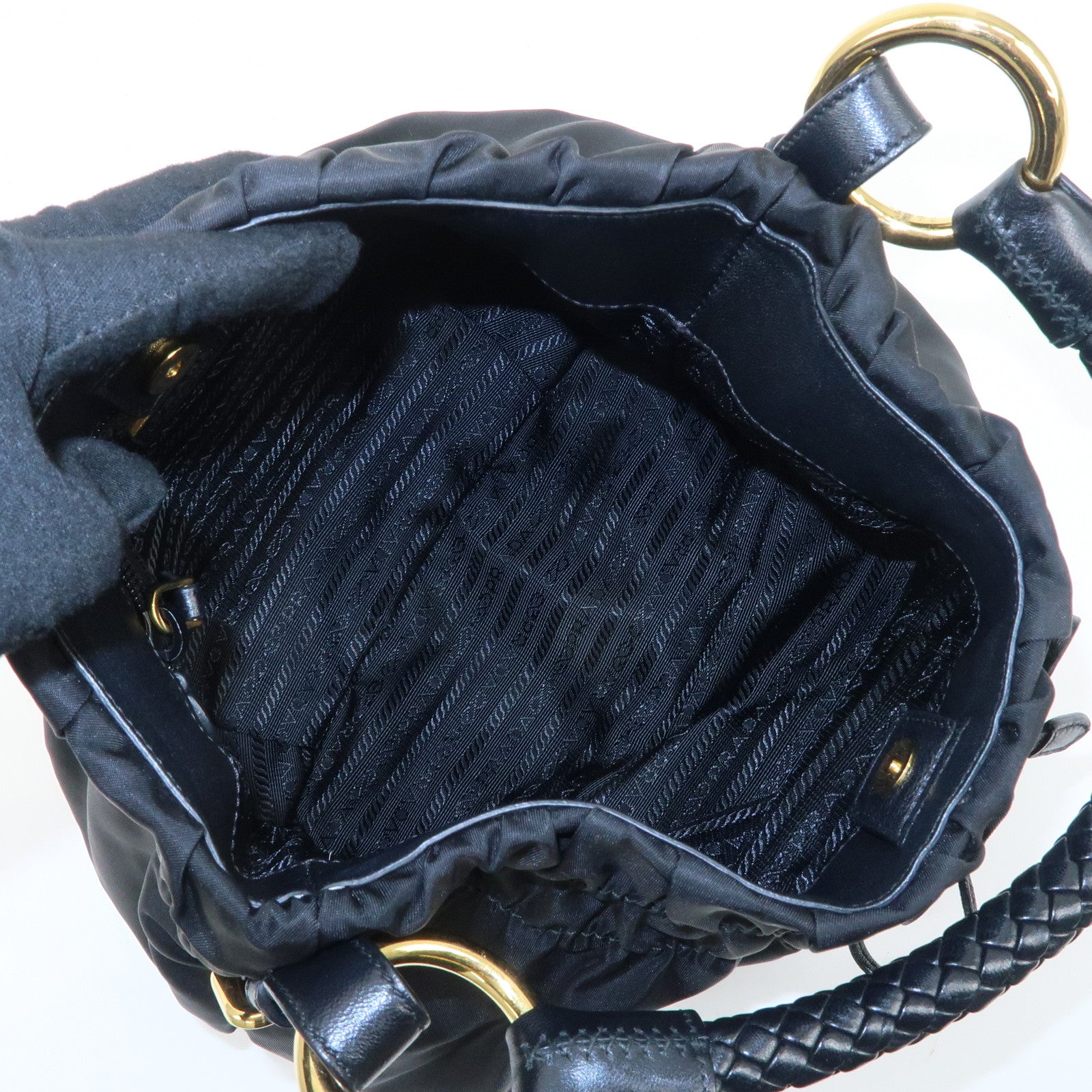 PRADA Nylon Leather Shoulder Bag Black