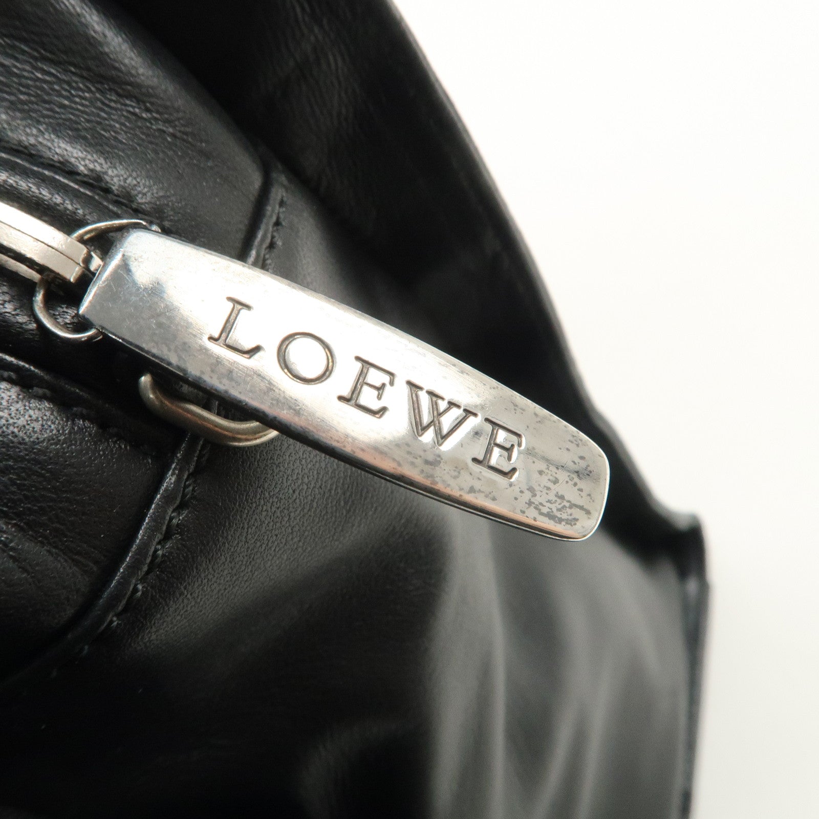 LOEWE Anagram Leather Tote Bag Hand Bag Shoulder Bag Black Used