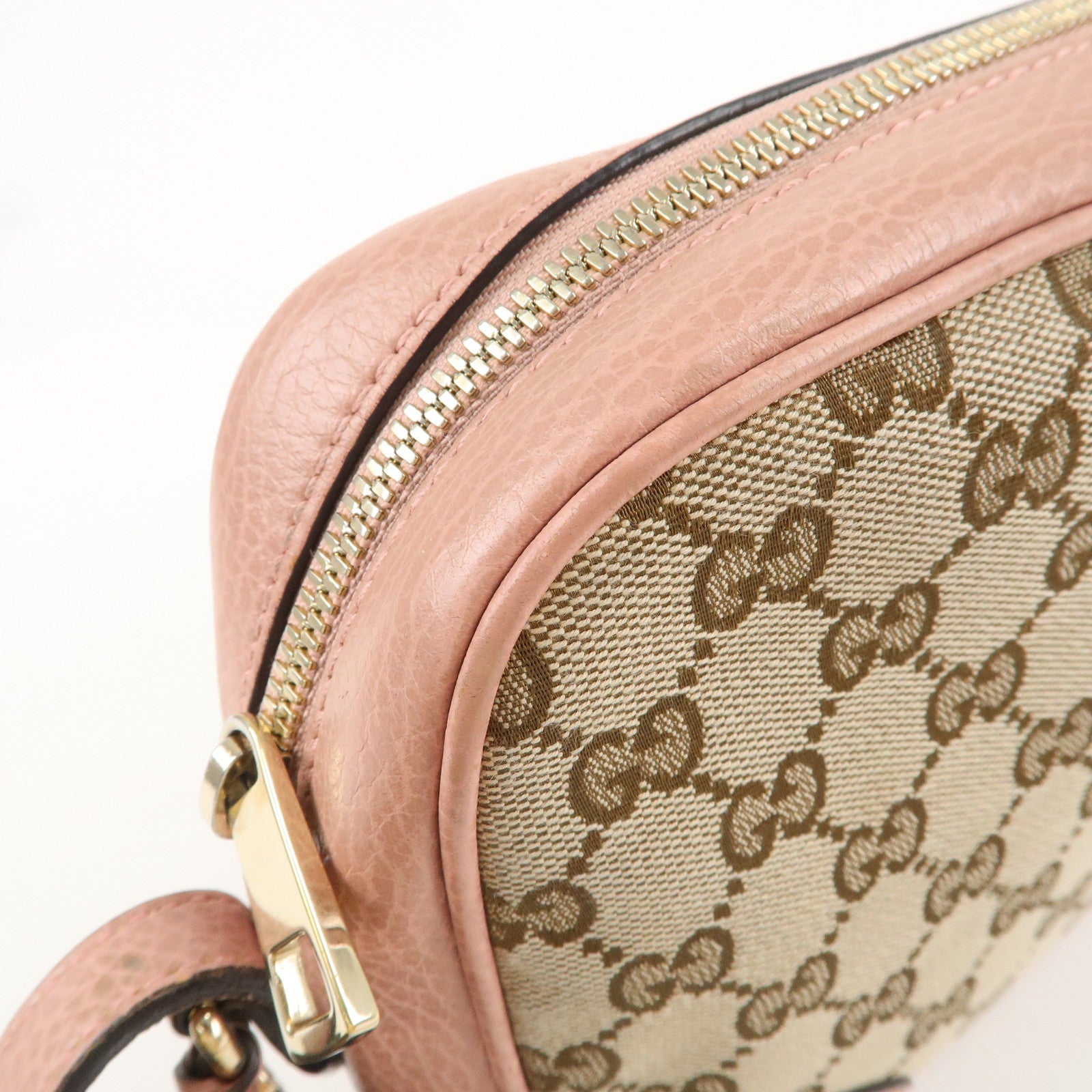 GUCCI GG Canvas Leather Shoulder Bag Beige Pink 449413