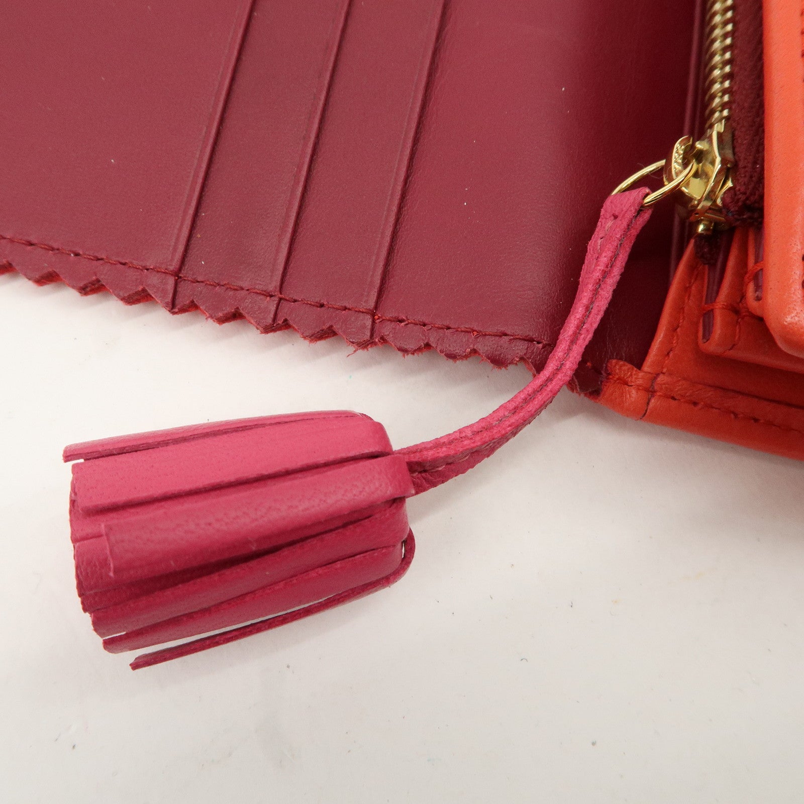 LOEWE Anagram Leather Bi-fold Pinking Long Wallet Red