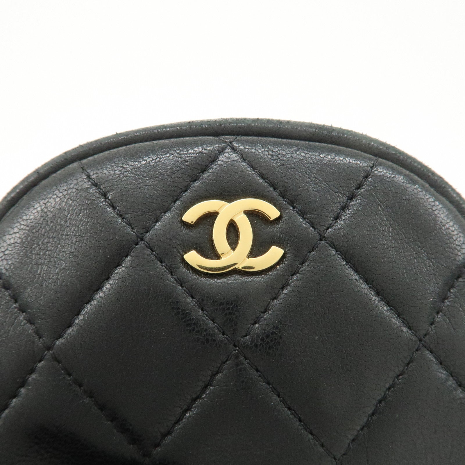 CHANEL Matelasse Lamb Skin COCO Mark Coin Case Black Used