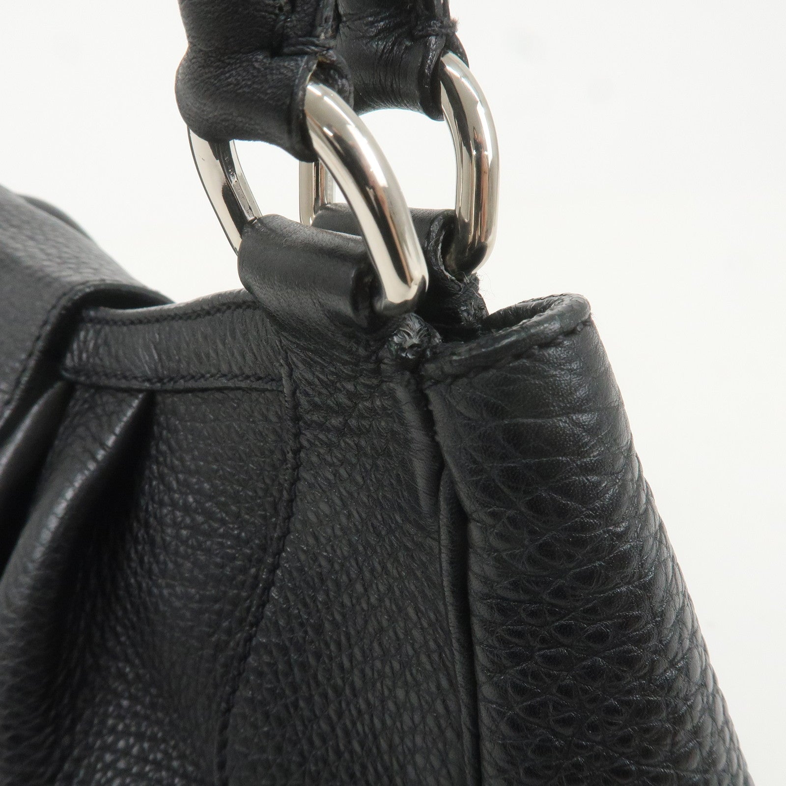 PRADA Leather Shoulder Bag Black Silver Hardware