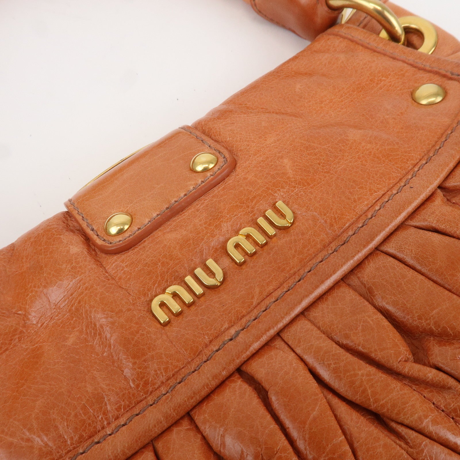 MIU MIU Matelasse Leather 2Way Shoulder Bag Brown RR1358