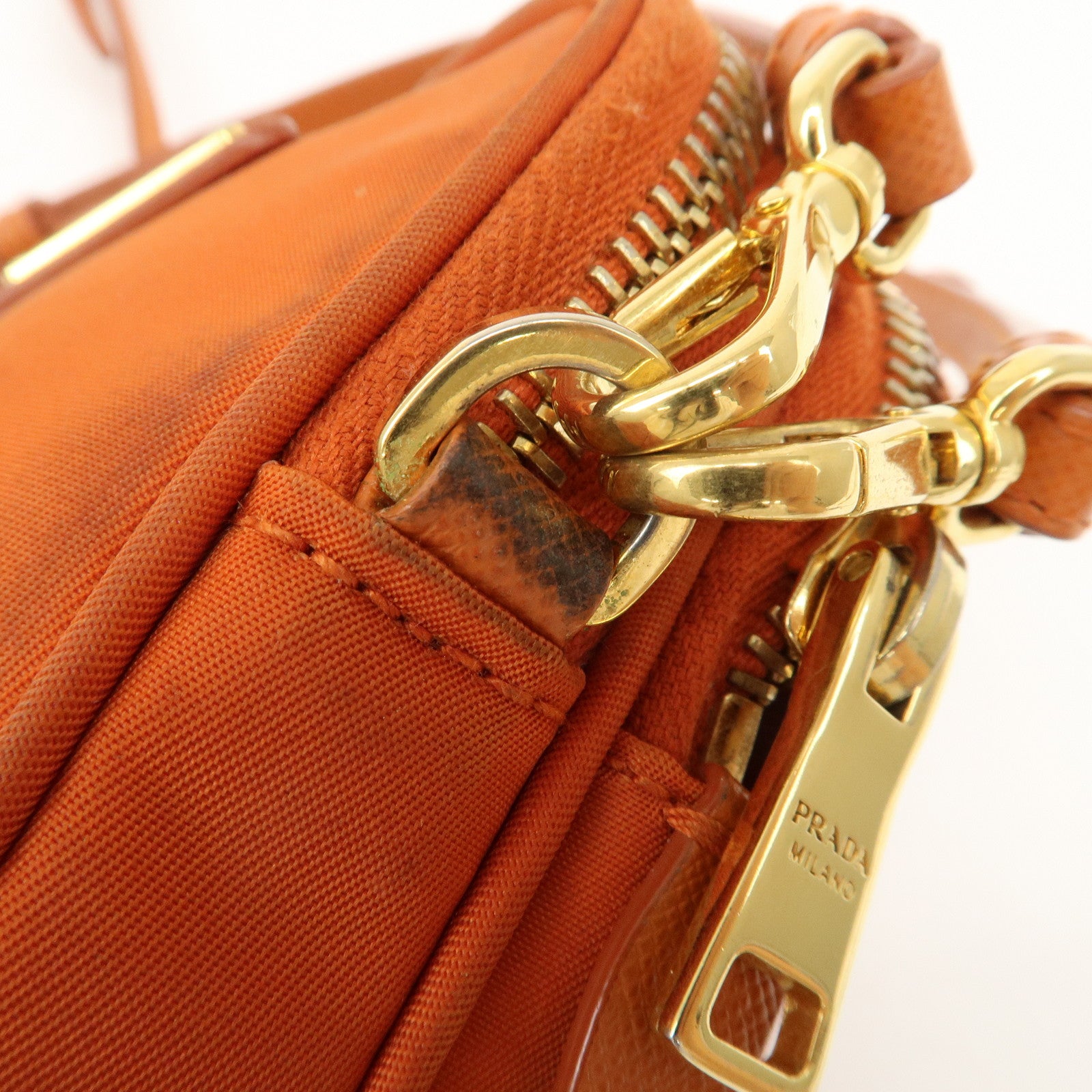 PRADA Nylon Leather Shoulder Bag Crossbody Bag Orange