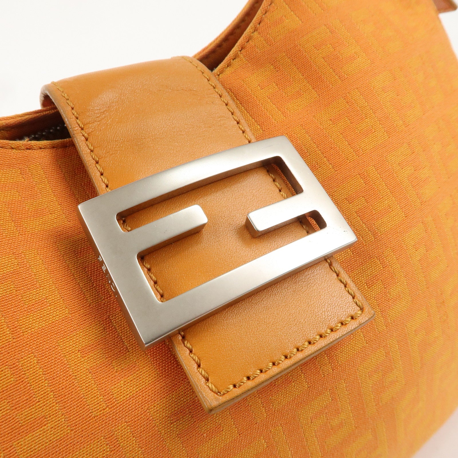 FENDI Zucchino Canvas Leather Shoulder Bag Orange 8BR036