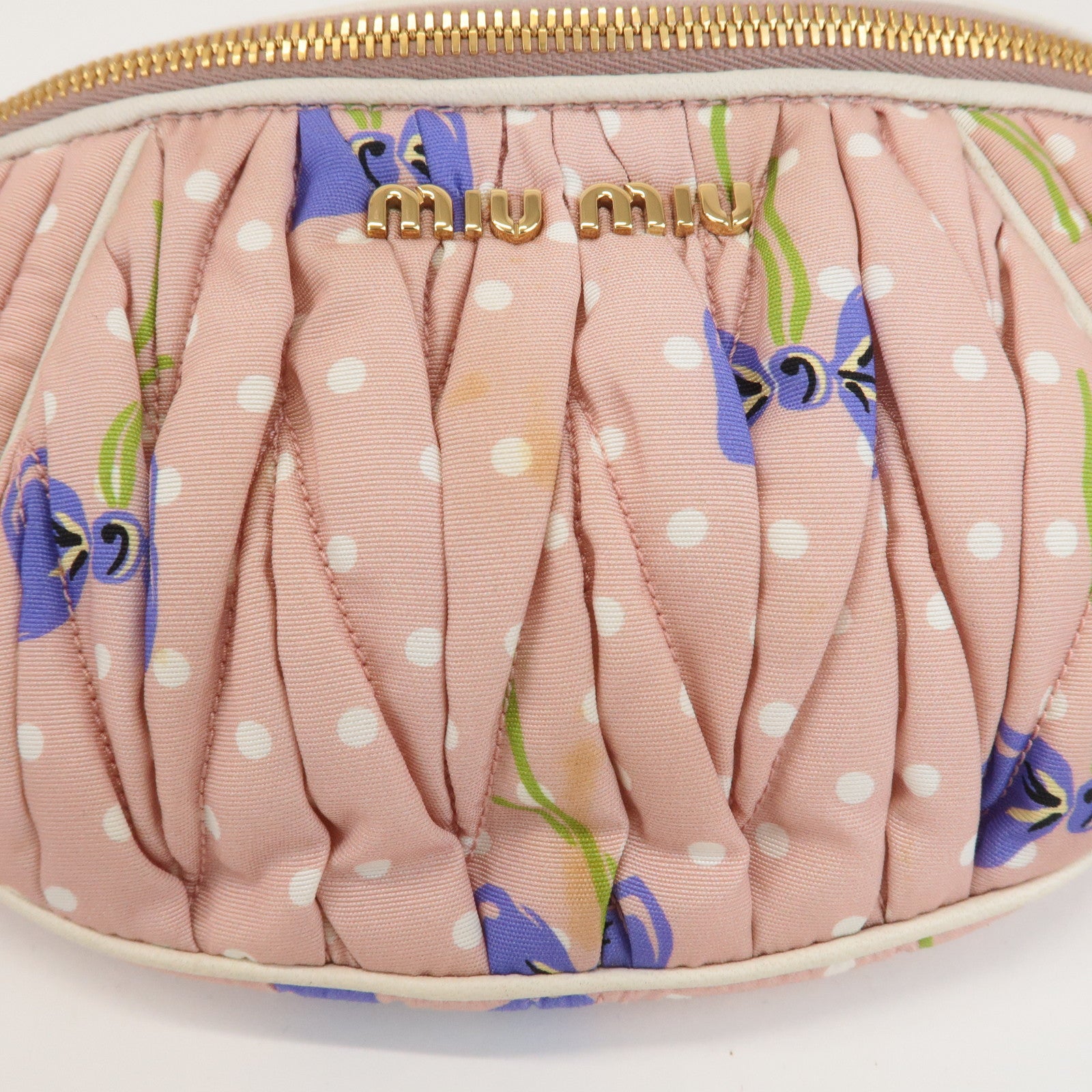 MIU MIU Matelasse Nylon Leather Flower Dots Body Bag Pink Used