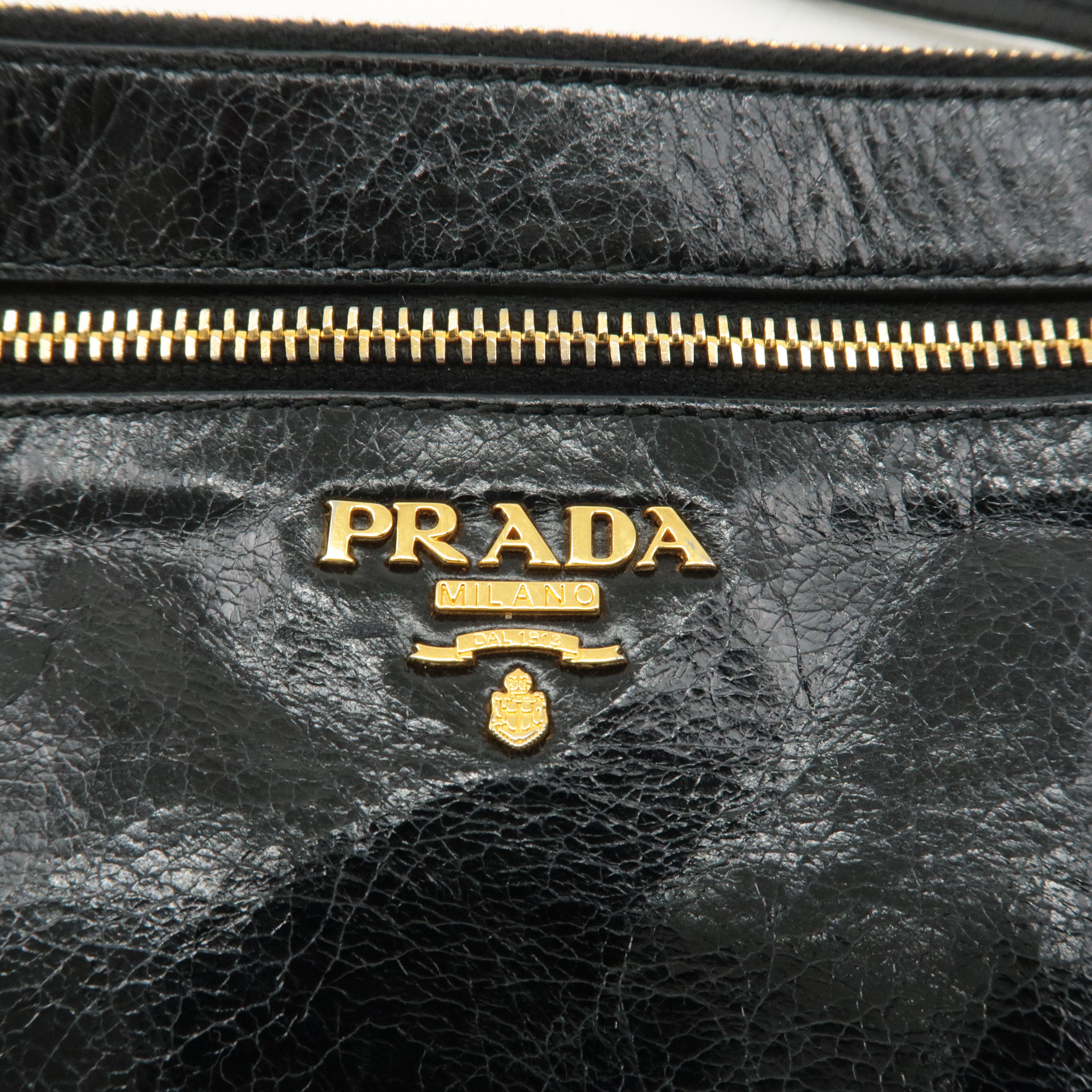 PRADA Logo Leather Pouch with Strap Shoulder Bag Black